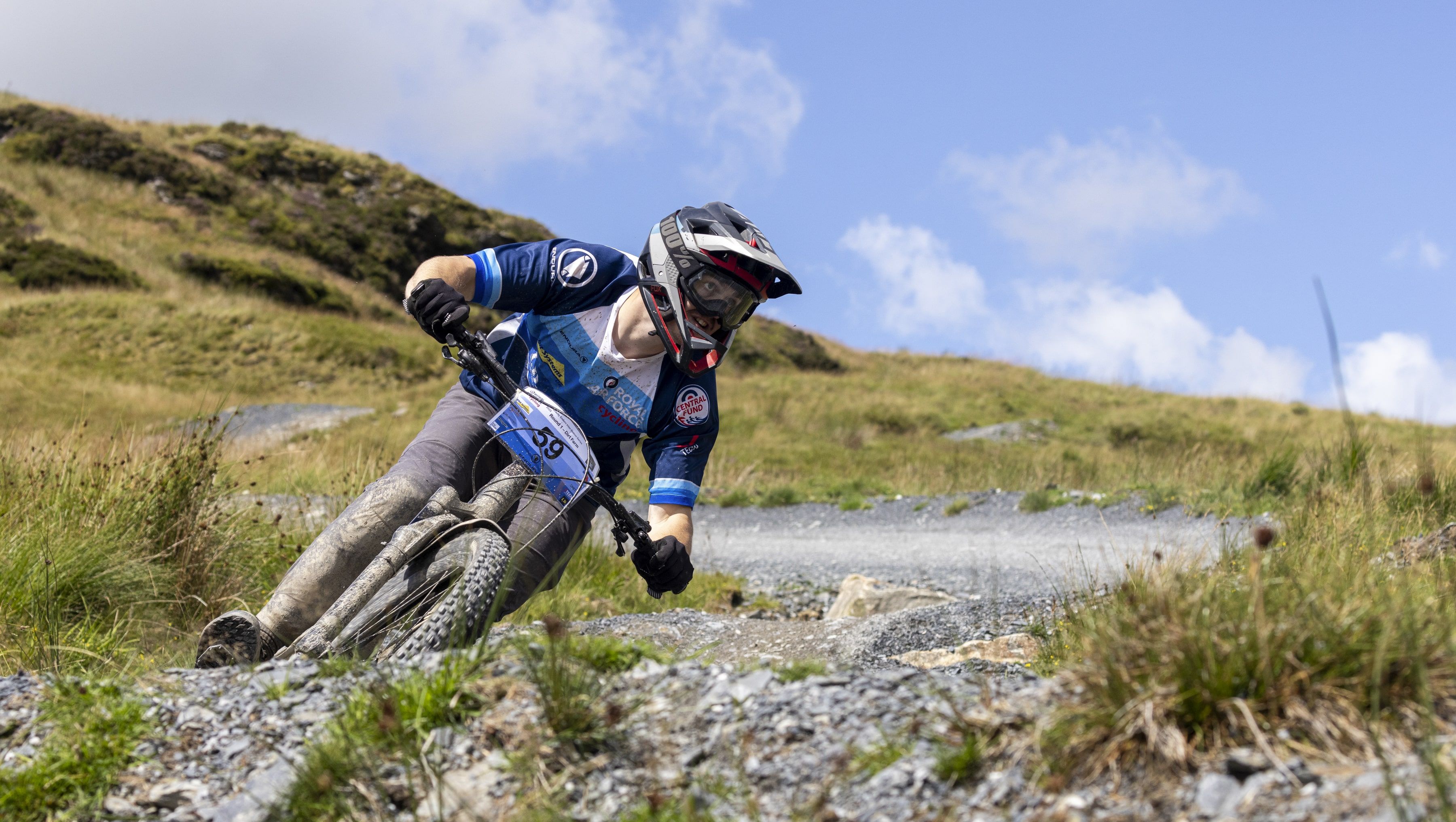 Mountain biker going round a corner at speed