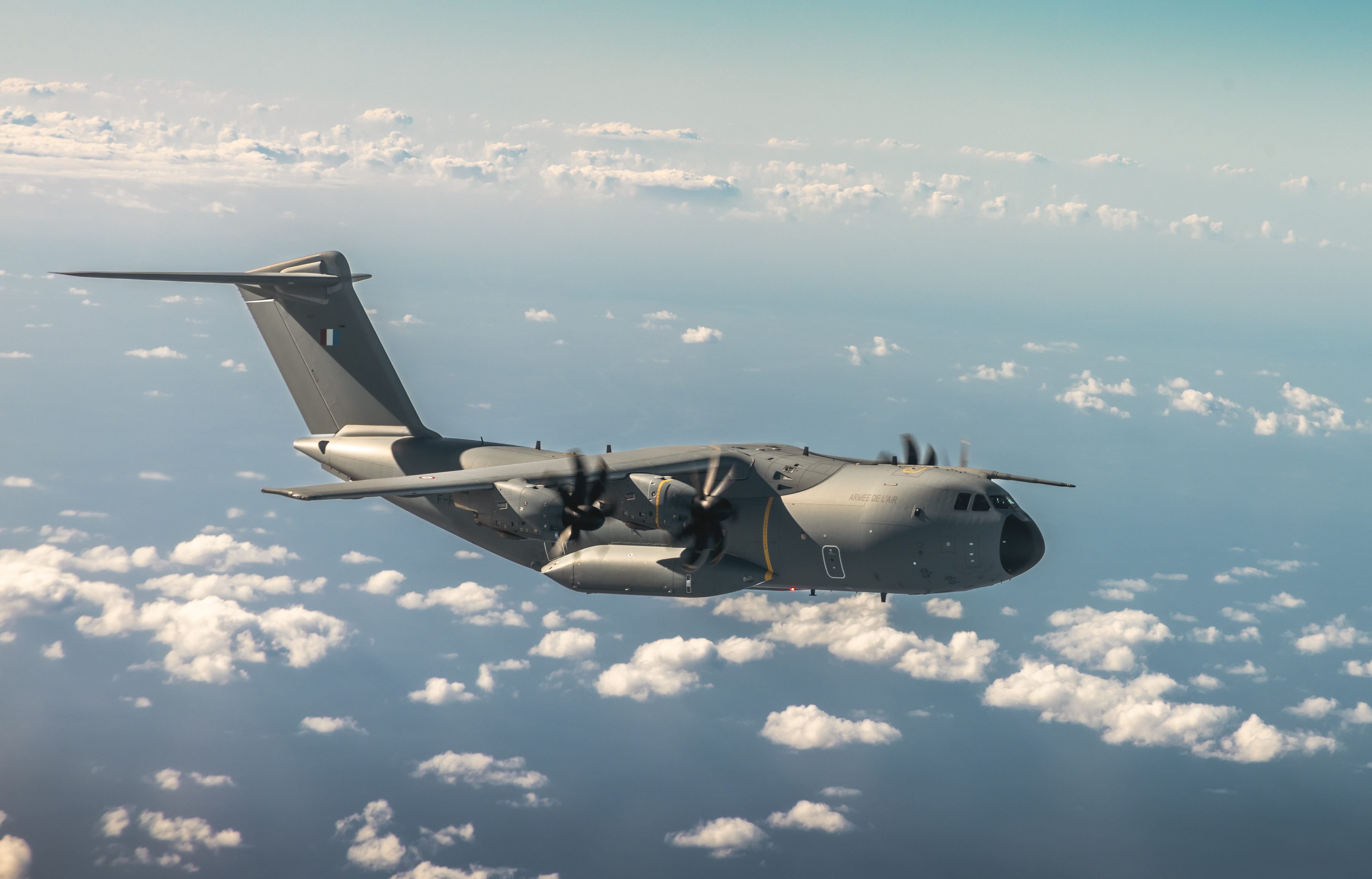 French A400M flying in preparation for air-to-air refuelling