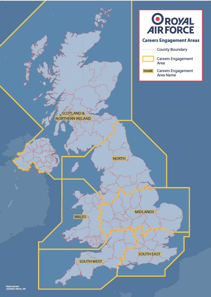 Map of the United Kingdom and Ireland, showing contact boundaries.