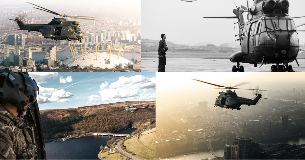"End of the Hunt". A portfolio of photographs taken of the RAF Puma helicopter during its final flight over London.