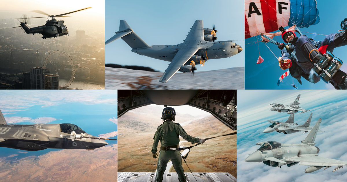 A portfolio of photographs from Viscom Ops. Images focus on a range of RAF aircraft, such as the now retired Puma helicopter, the RAF Voyager, and the F35-B. Also included are images from Operation Chessman of an RAF Typhoon flying alongside Polish aircraft.