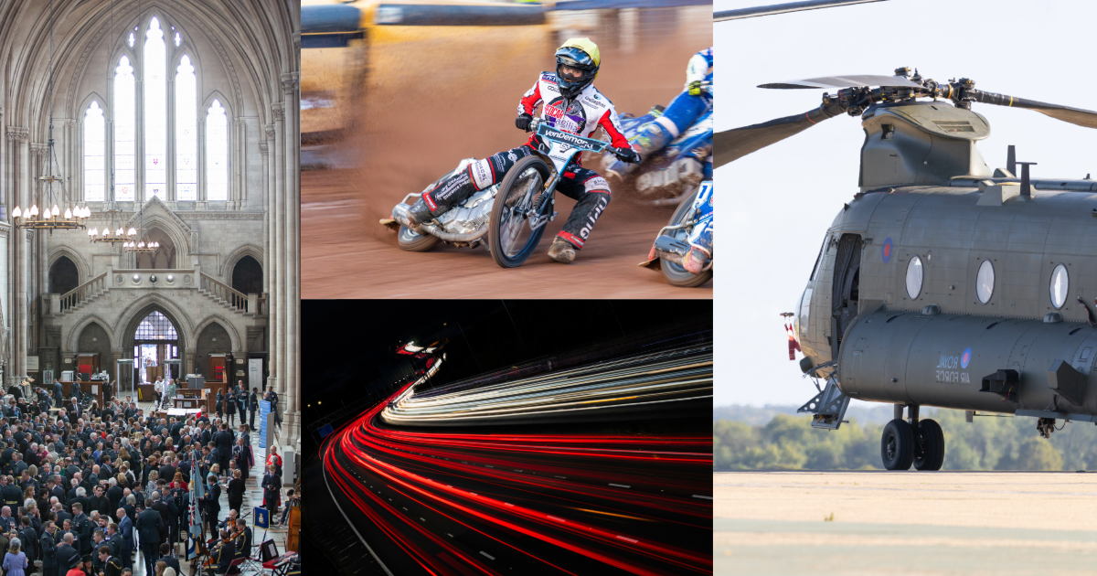 A portfolio of photographs by Air Specialist 2 Nathan of RAF Northolt. Images include a Chinook helicopter hovering above the ground, as well as other activities RAF personnel engage in such as dirtbiking.