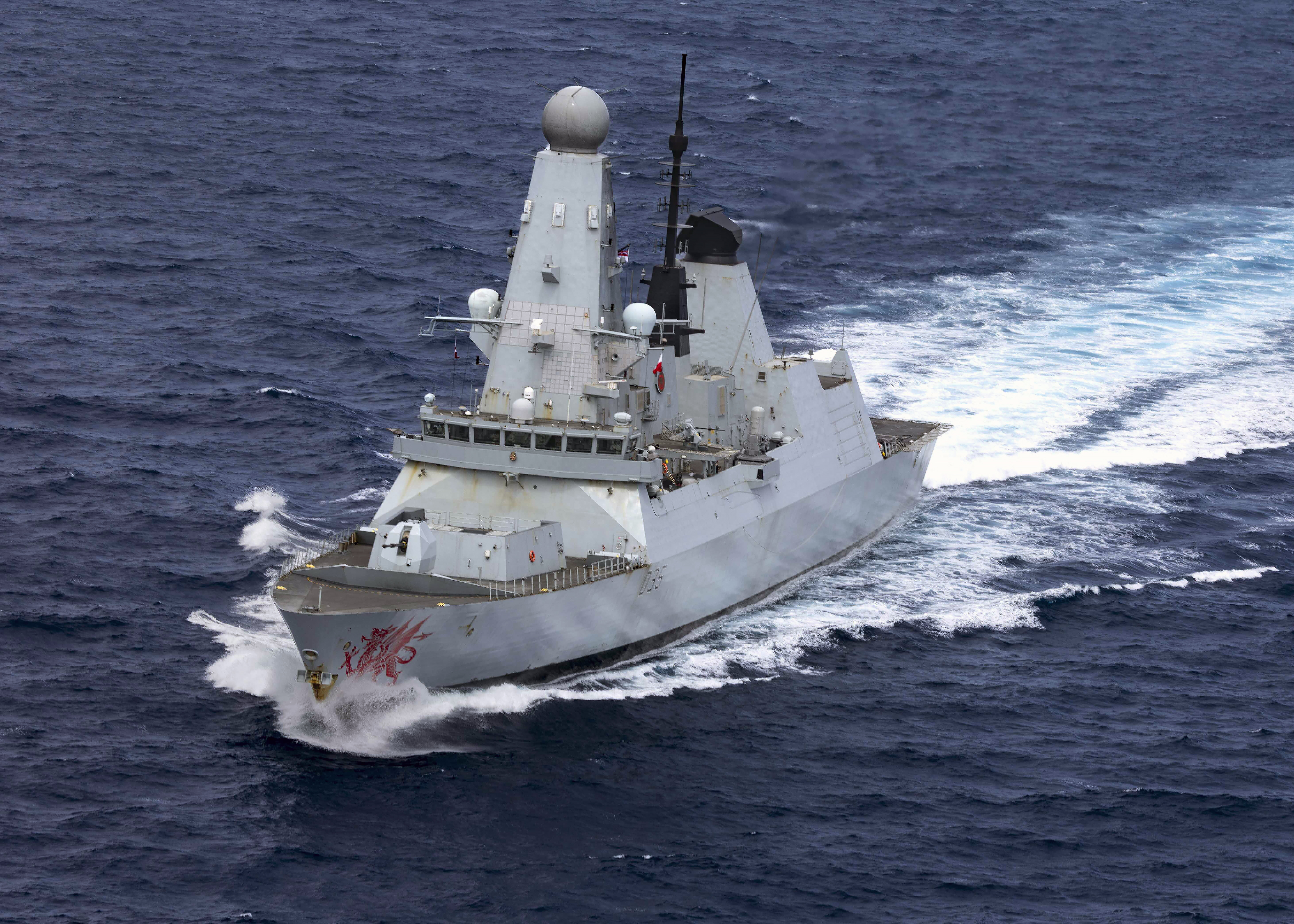 HMS Dragon conducting as the ship conducting high speed manoeuvres.