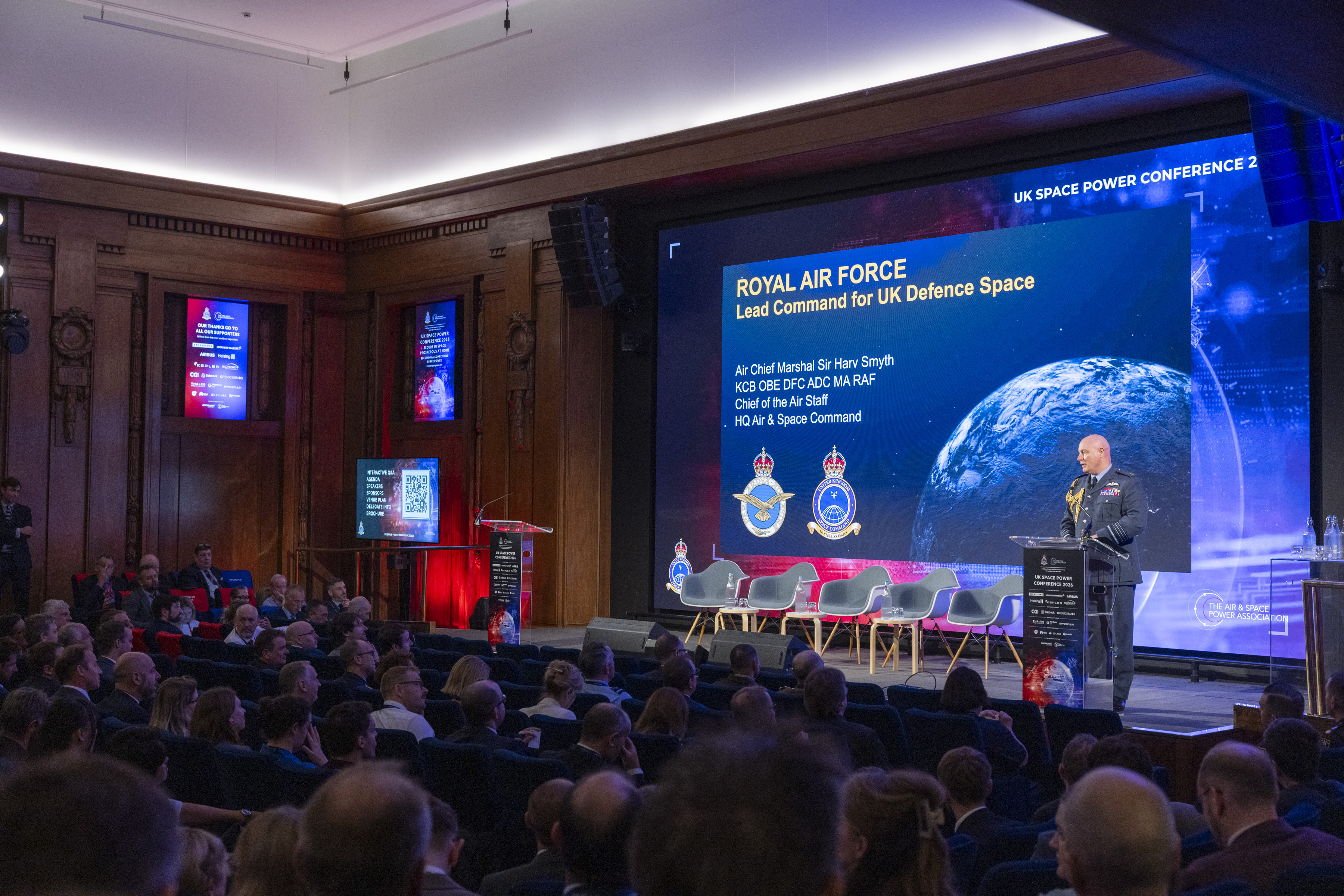Chief of the Air Staff Air Chief Marshal Sir Harv Smyth delivering a speech at the UK Space Power Conference.