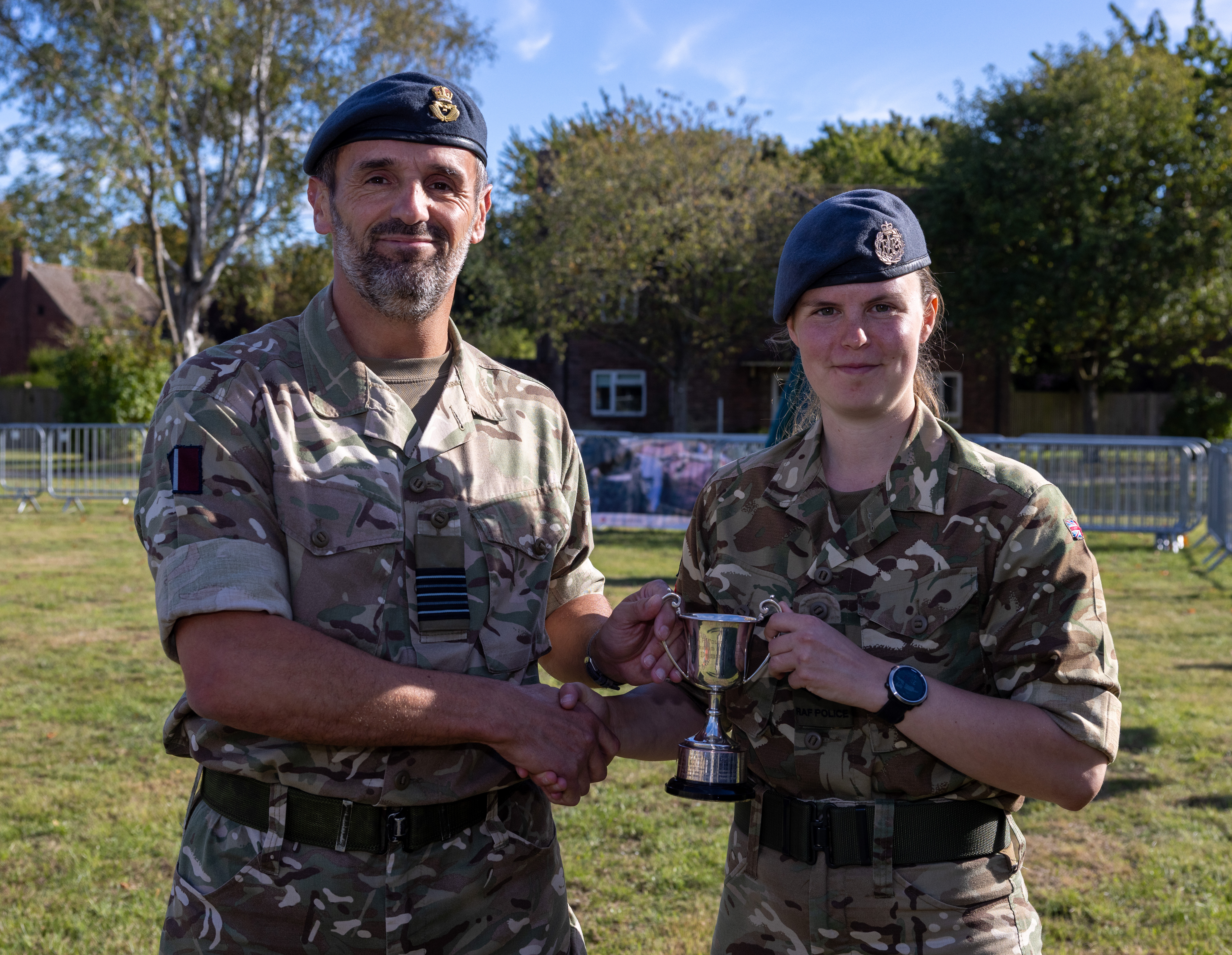 RAFP MWD Trials Third place Cpl Martin & MWD Cezarpresented by Wg Cdr Hinde, Stn Cdr RAF Honington