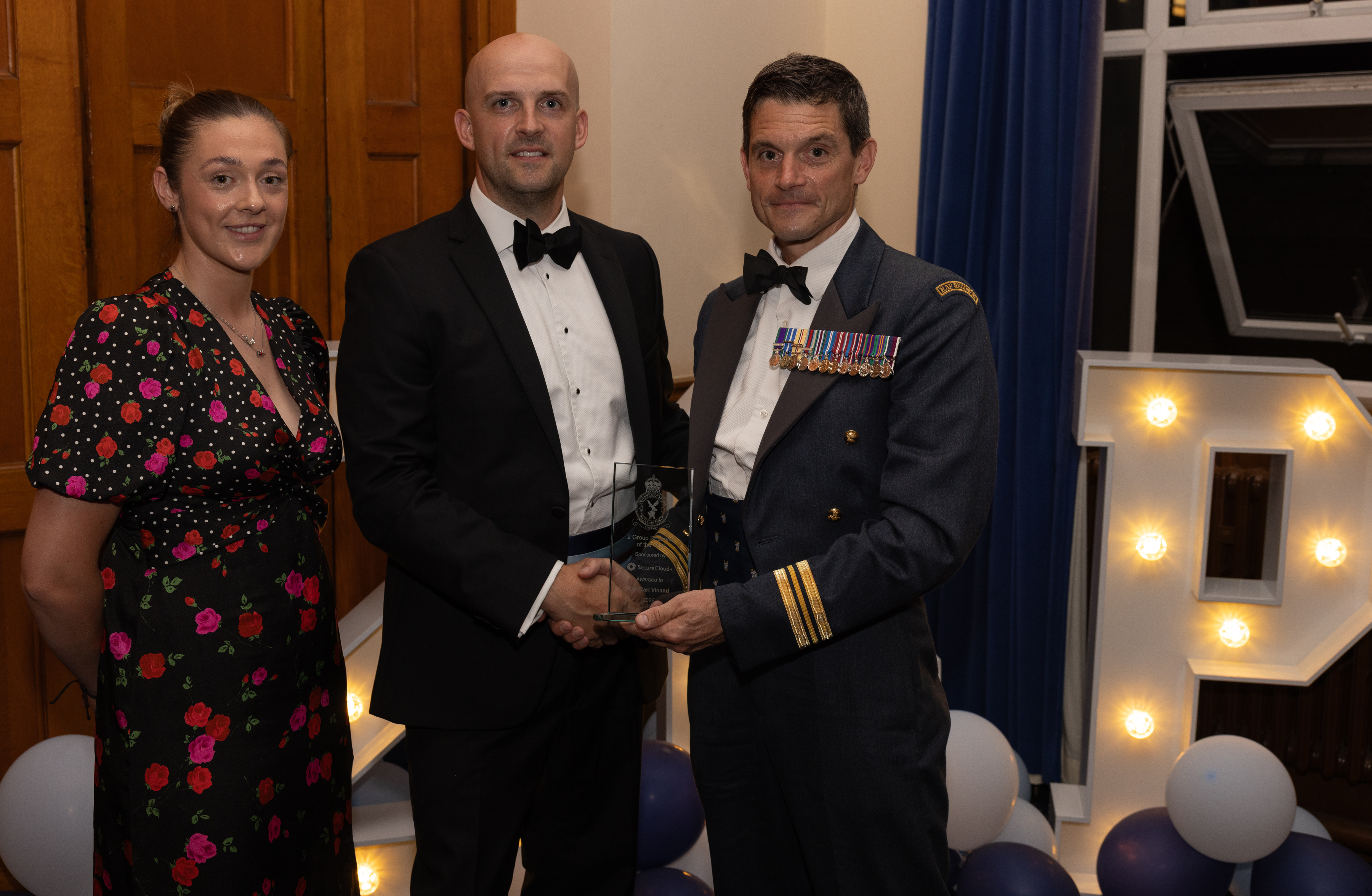 Presented by Cerys Phipps and Steve Mills from Secure Cloud+ to Sqn Ldr Lovejoy, 609 Sqn on behalf of Cpl Vinand who was unable to make the ceremony.