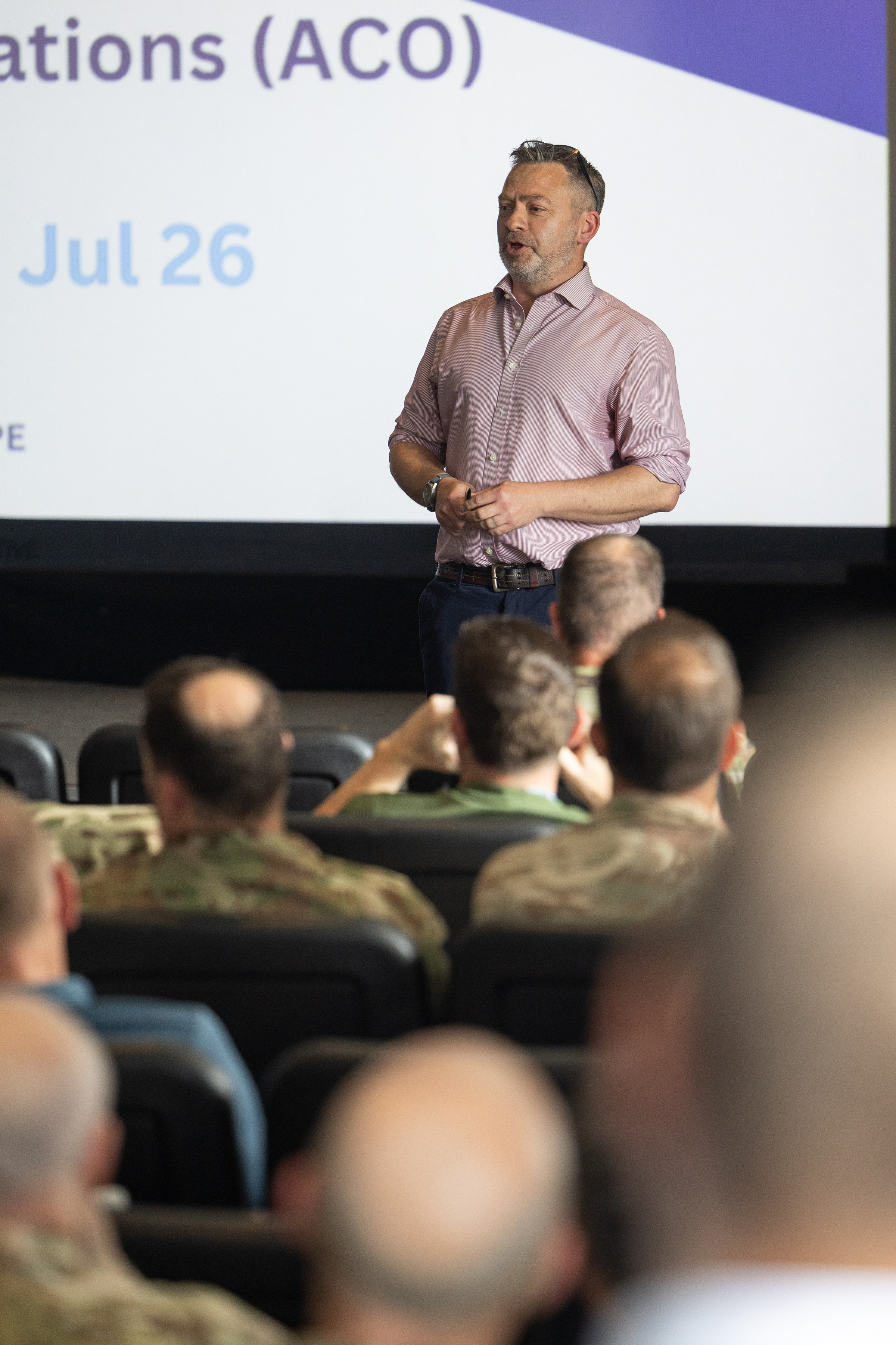 RN Capt Boulind speaking at No.2 Gp Commanders Conference