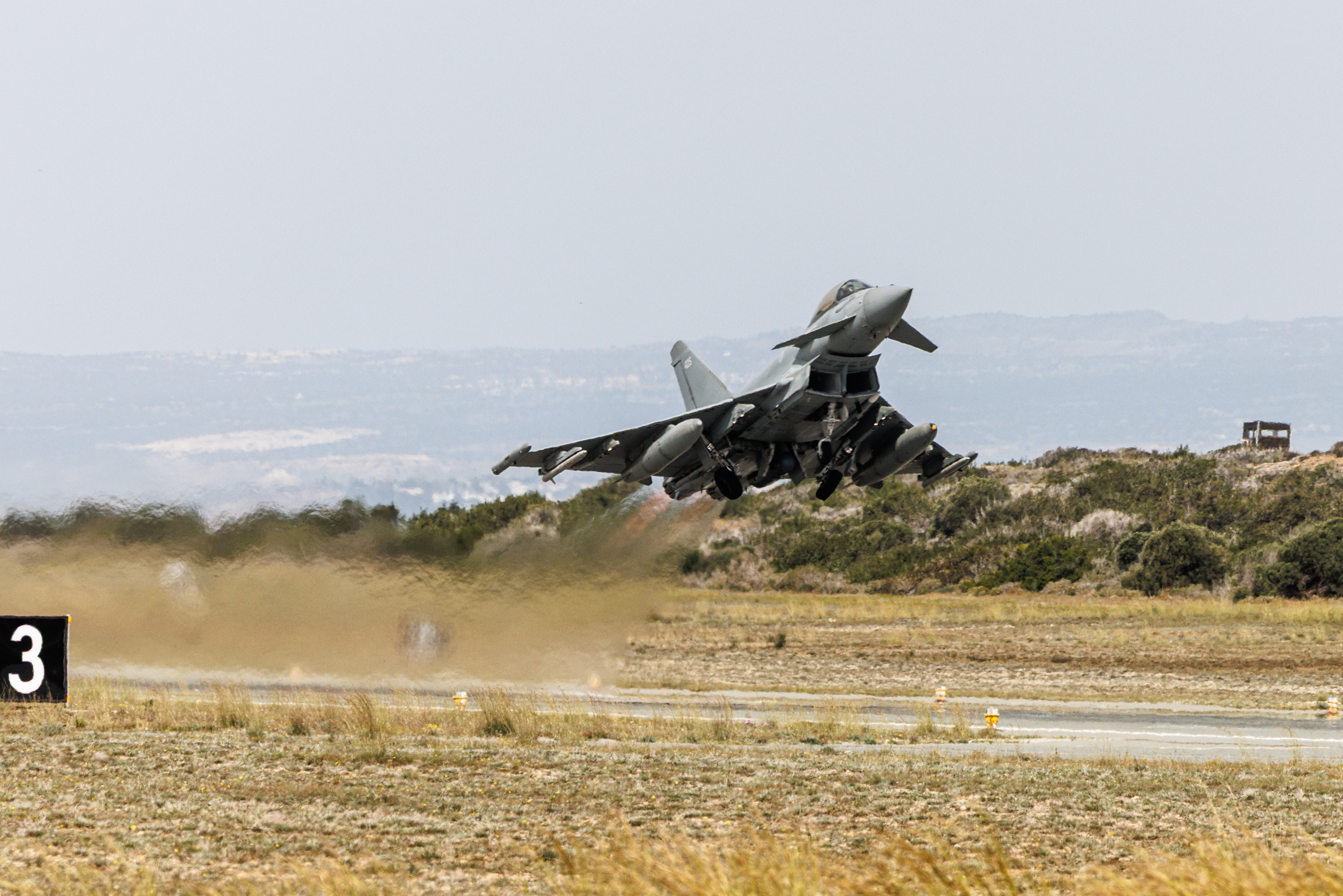 An RAF Typhoon takes off from RAF Akrotiri.