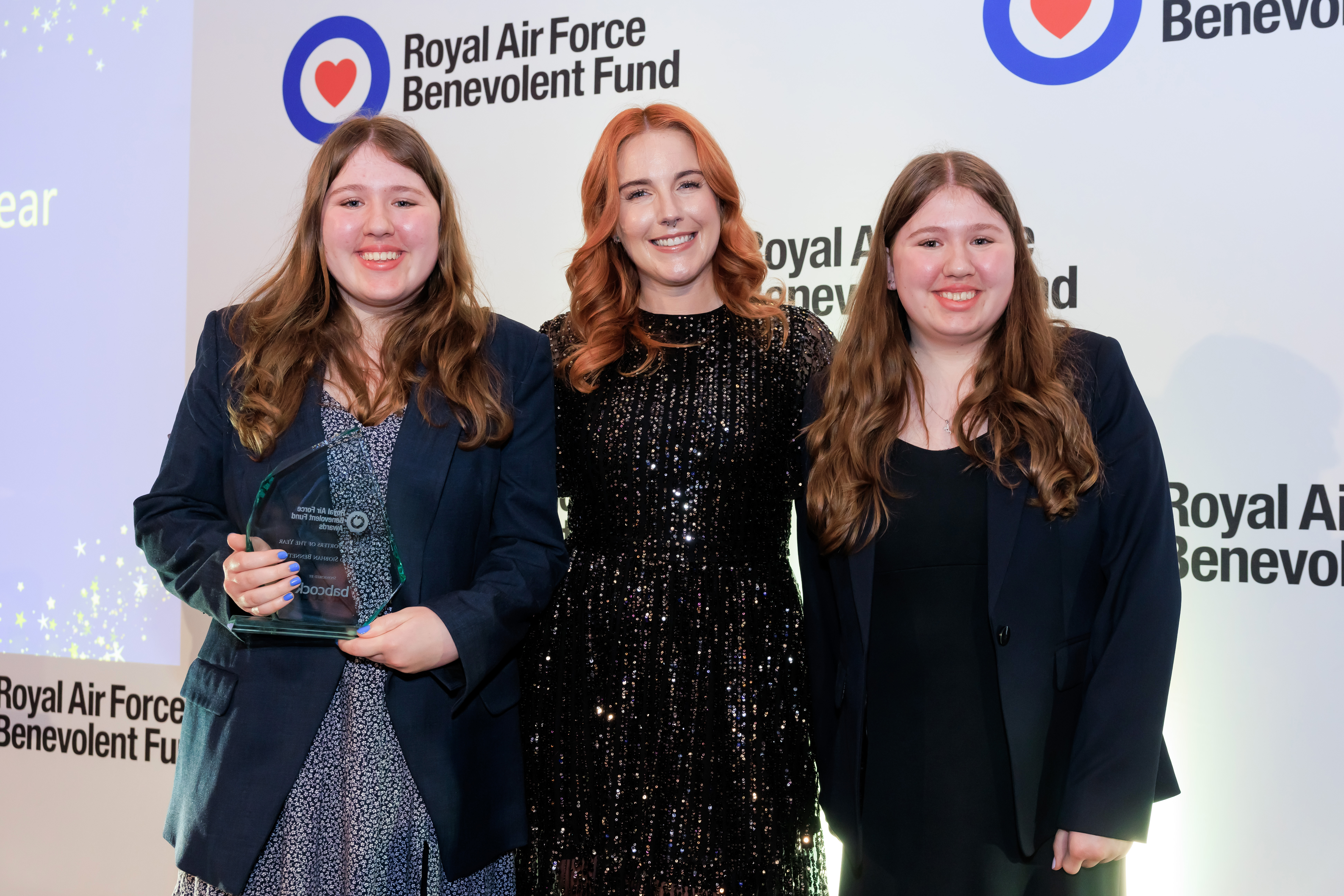 Isla and Siobhan Bennett with Chloe Barker from Babock - Young Supporters of the Year