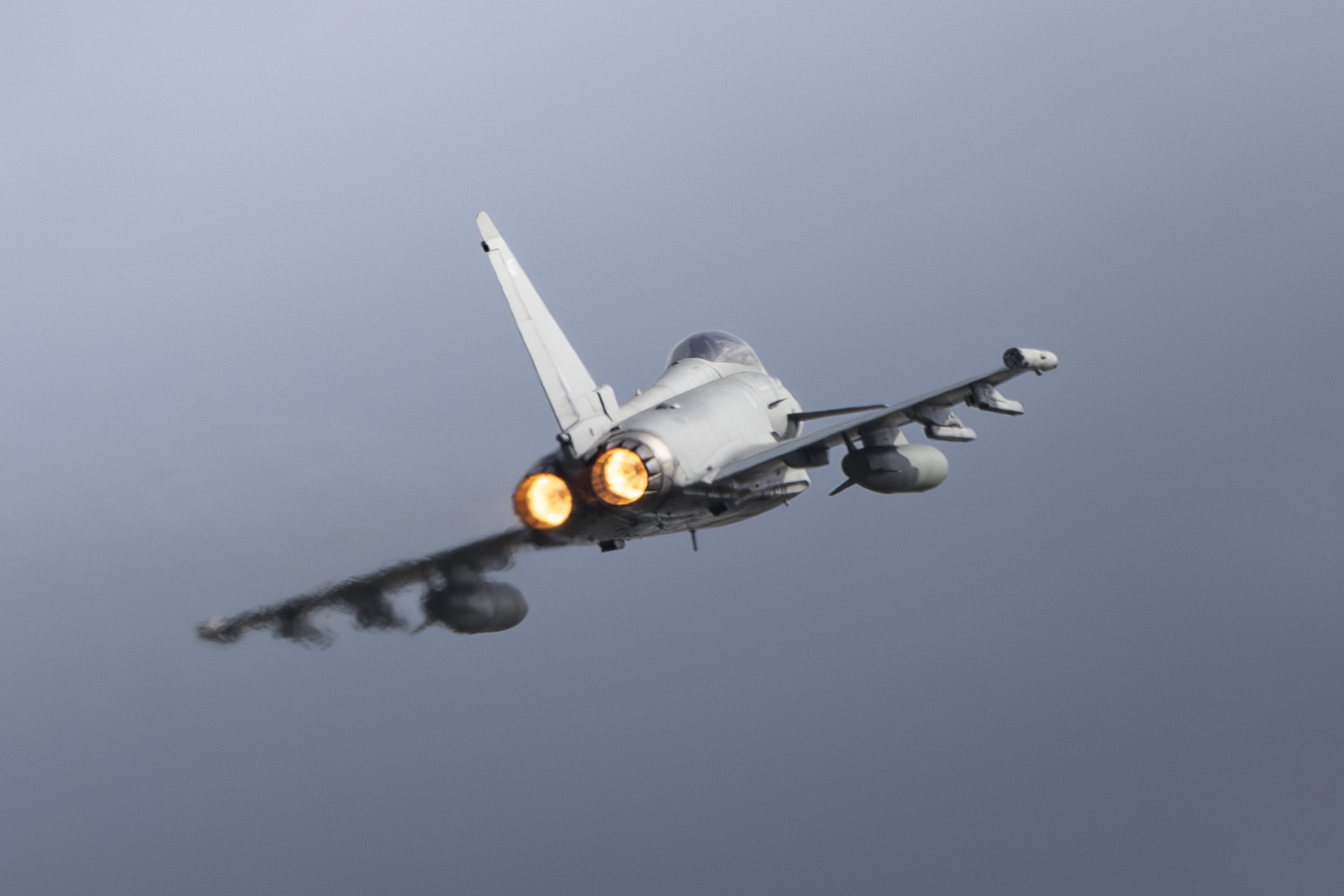 An RAF Typhoon mid-flight in Romania on Operation Biloxi.