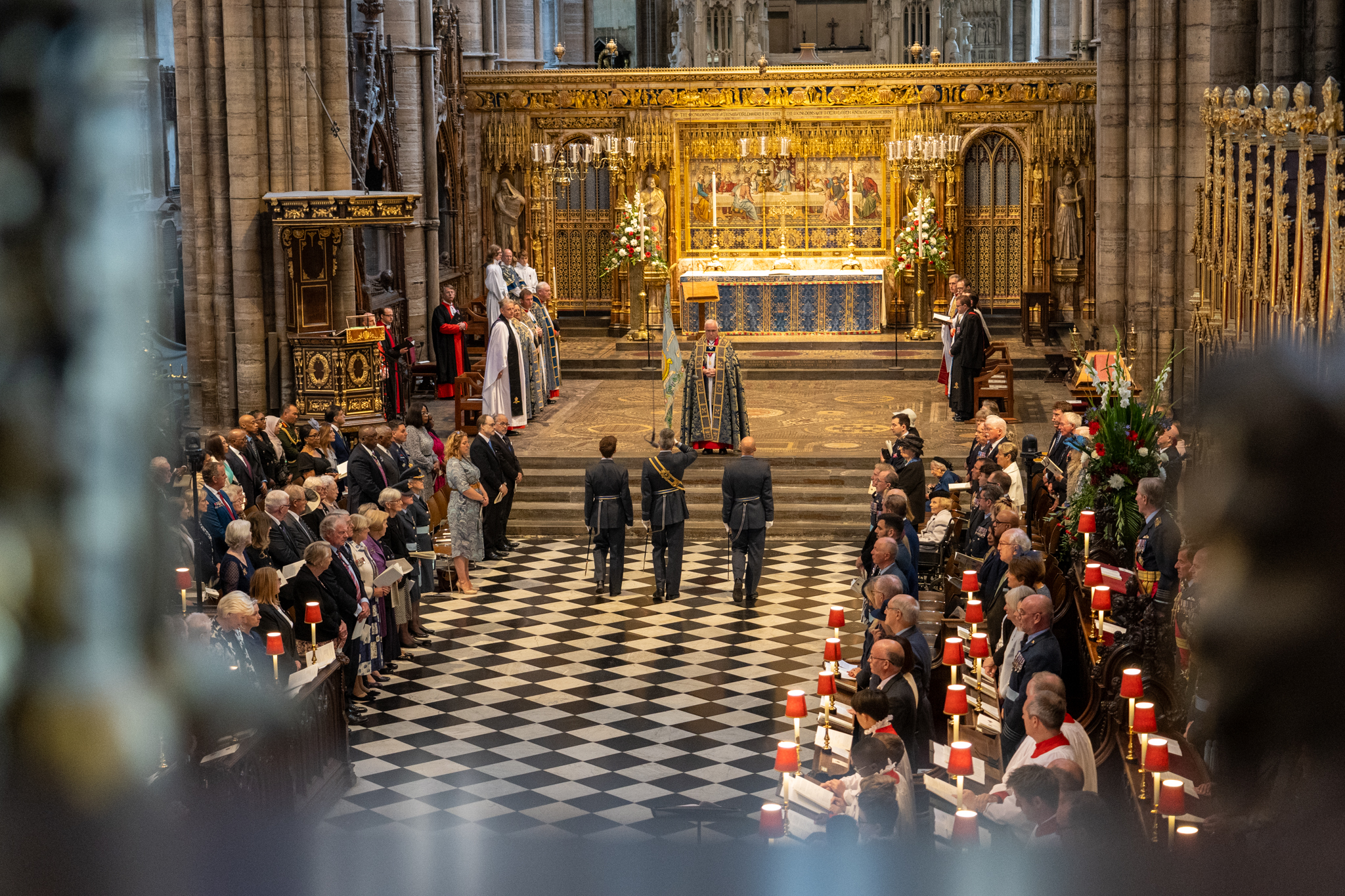 Congregation in Westminster Abbey, with the altar visible in the background
