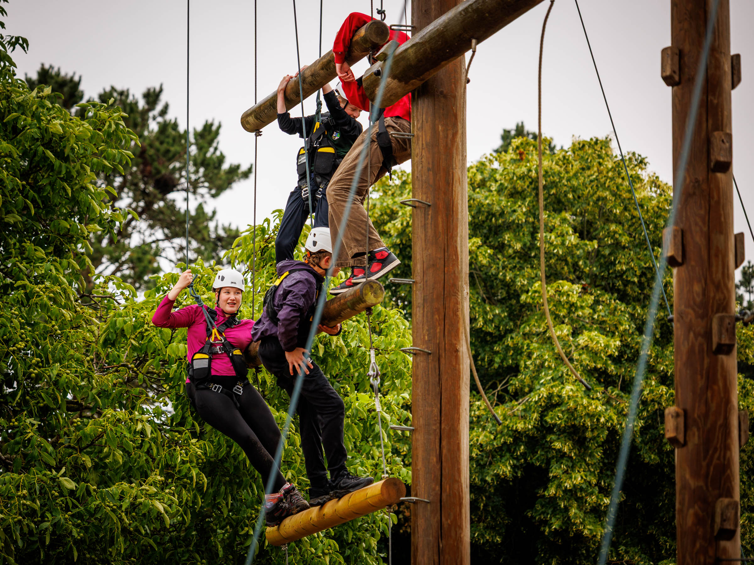 Students on climbing ropes