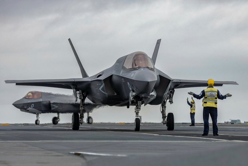 RAF F-35B departing the HMS Queen Elizabeth aircraft carrier, to take part in Cobra Warrior