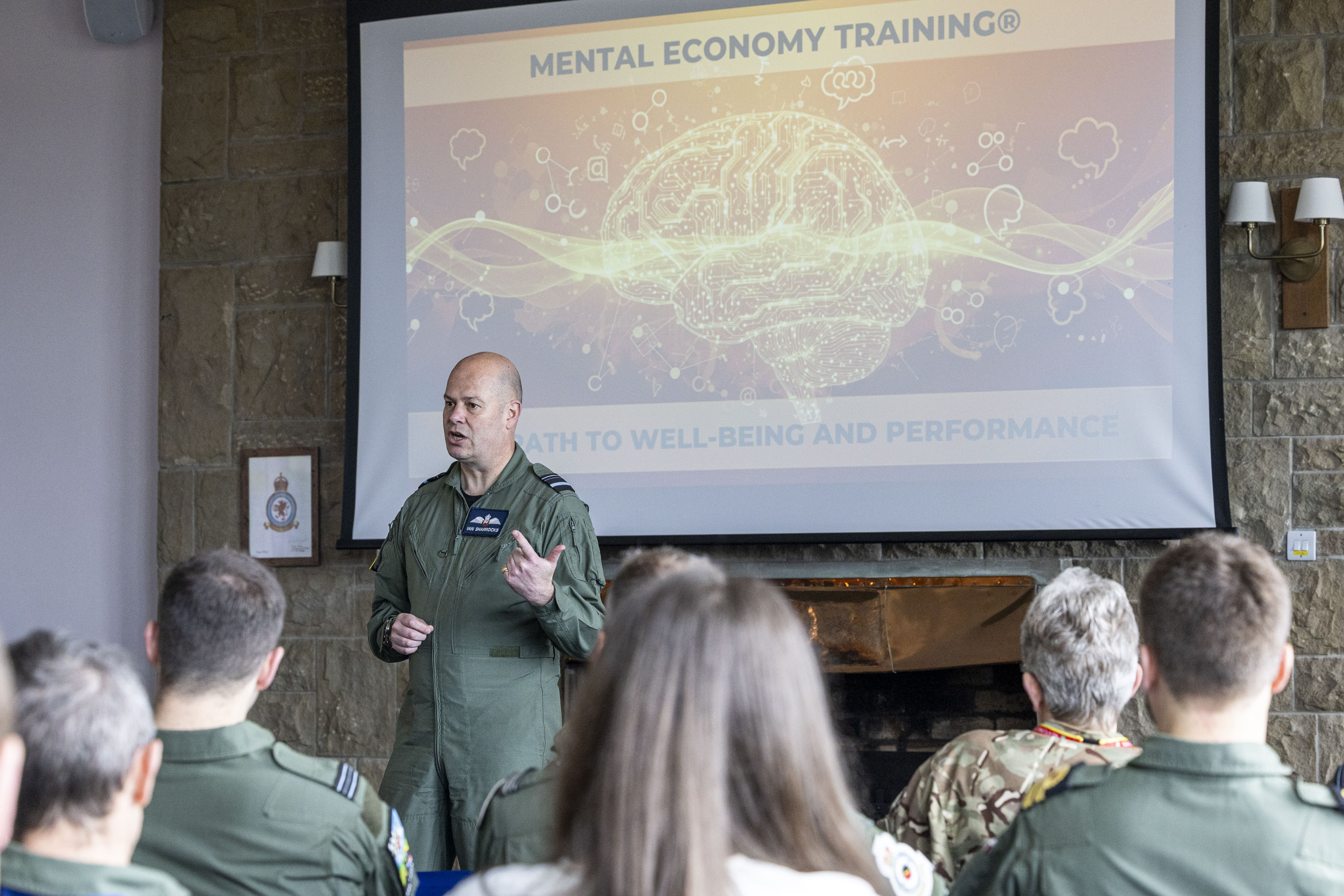 Air Vice-Marshal Ian Sharrocks delivering a talk at the opening of the recent Combat Edge Programme event. 