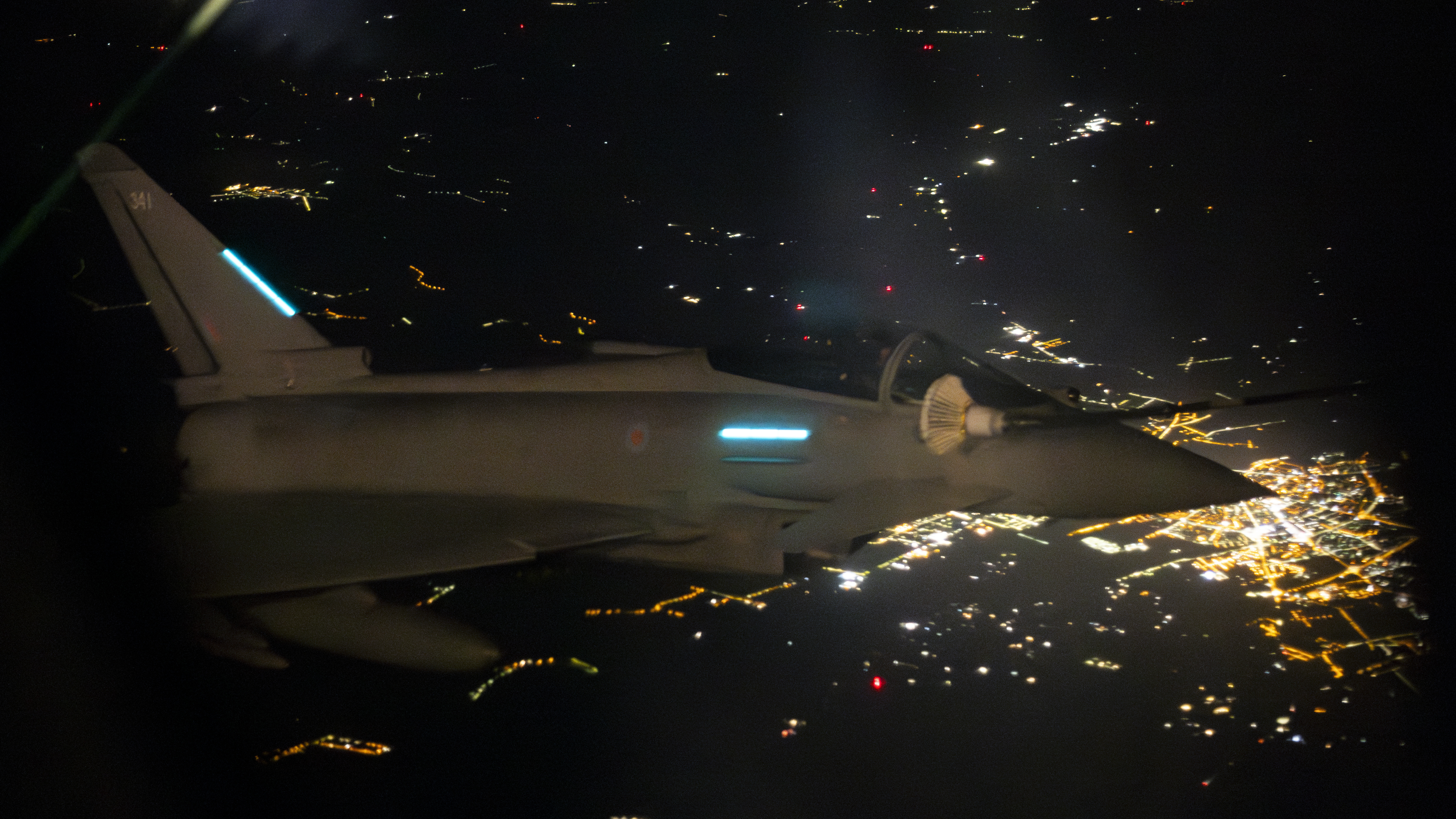 An RAF Typhoon refuels in the air mid sortie