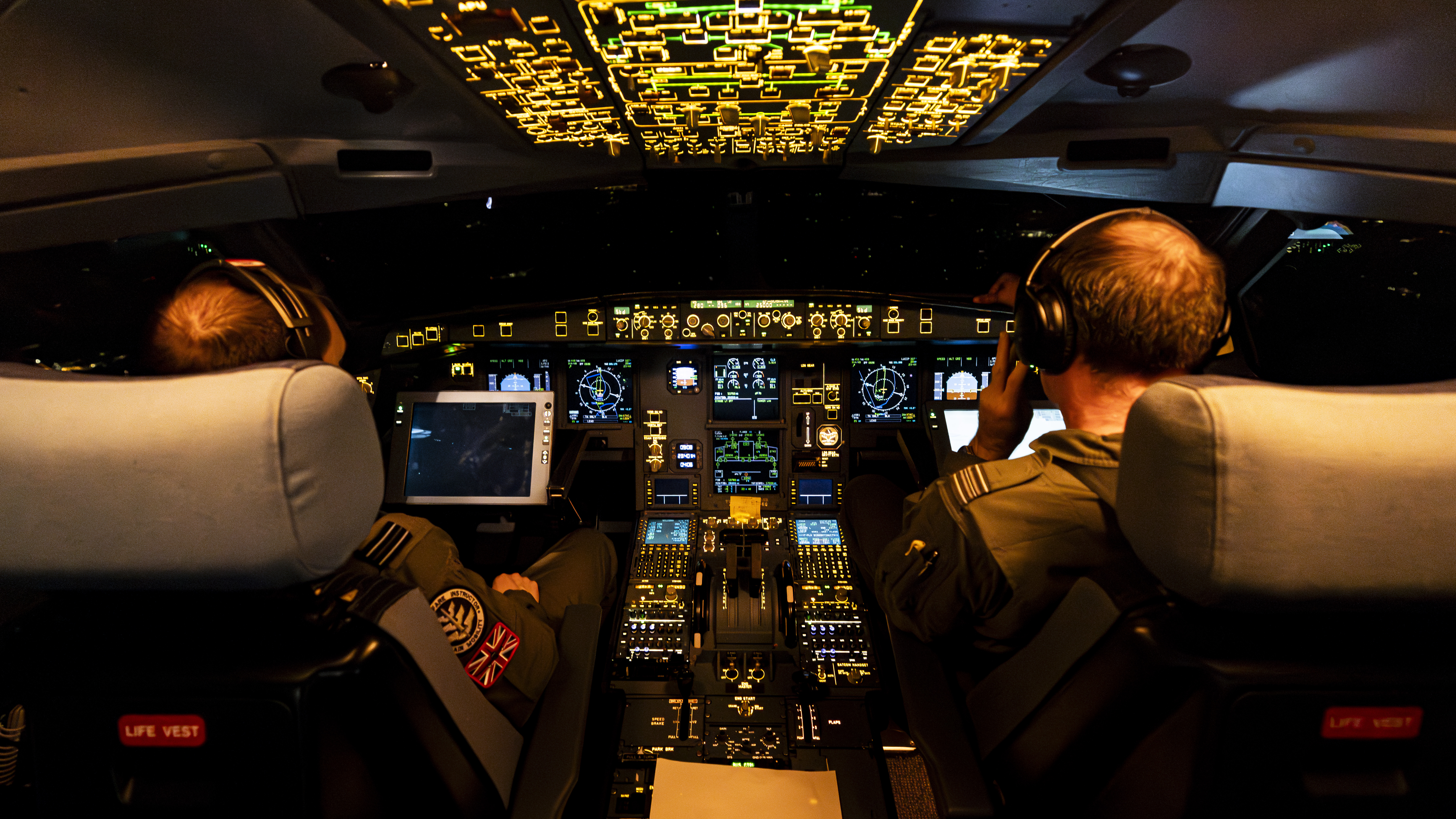 View inside a voyager cockpit at night