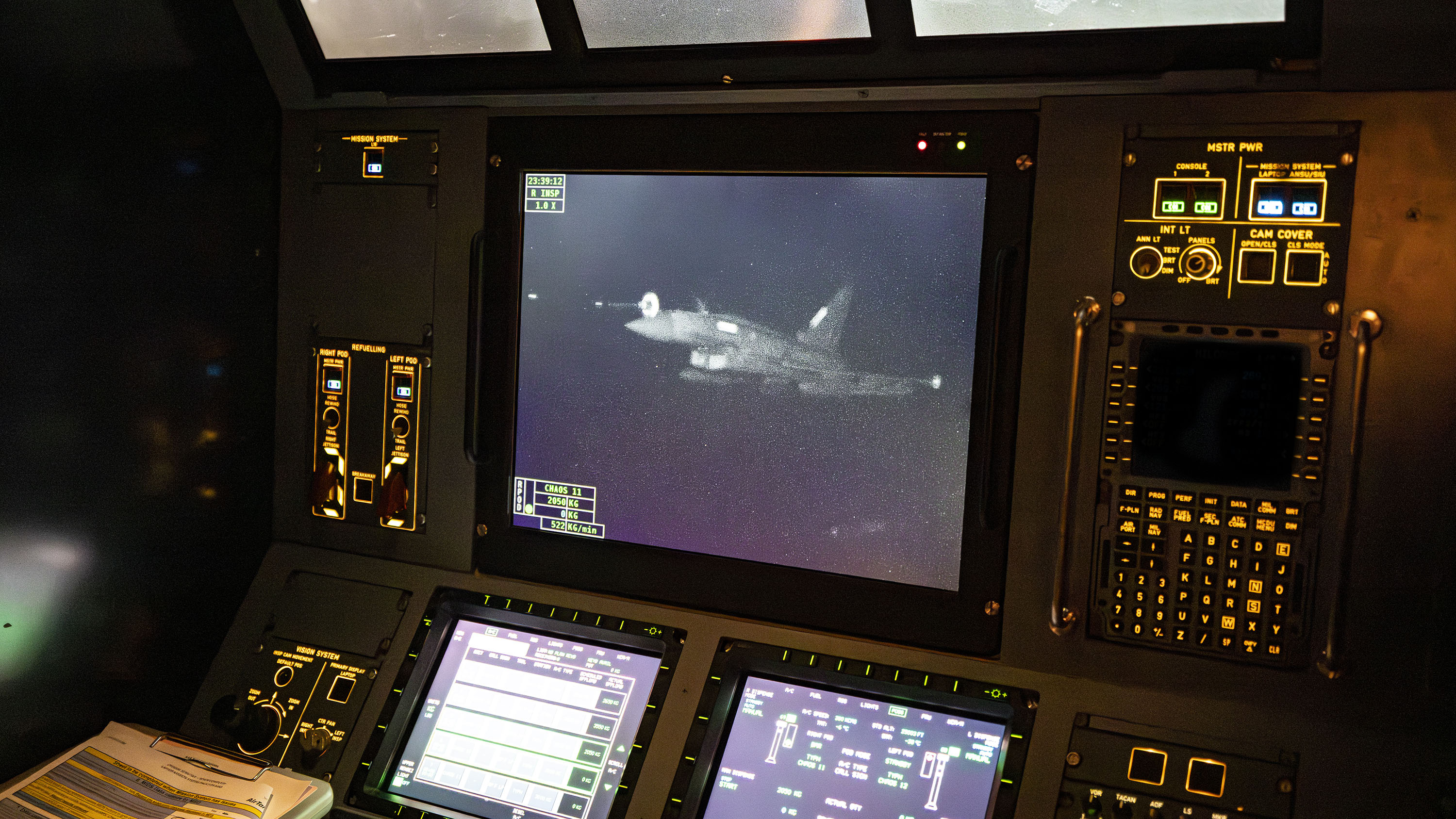 A view on a screen inside the voyager of a refuelling typhoon