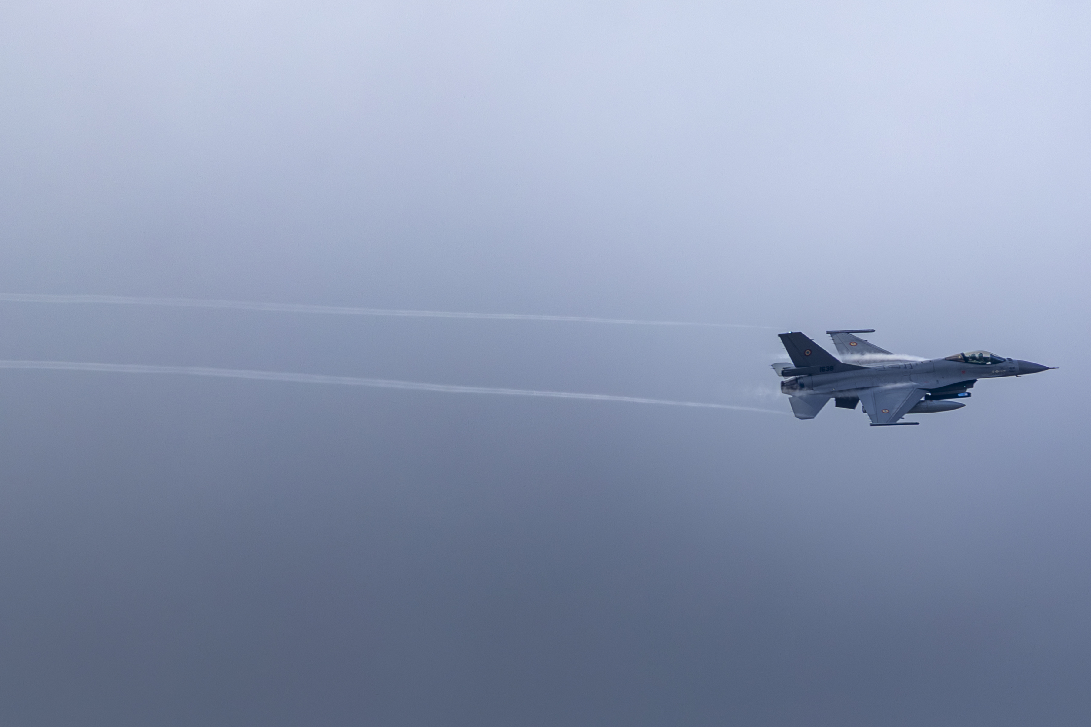 A Romanian F-16 engaging in a strafing exercise.
