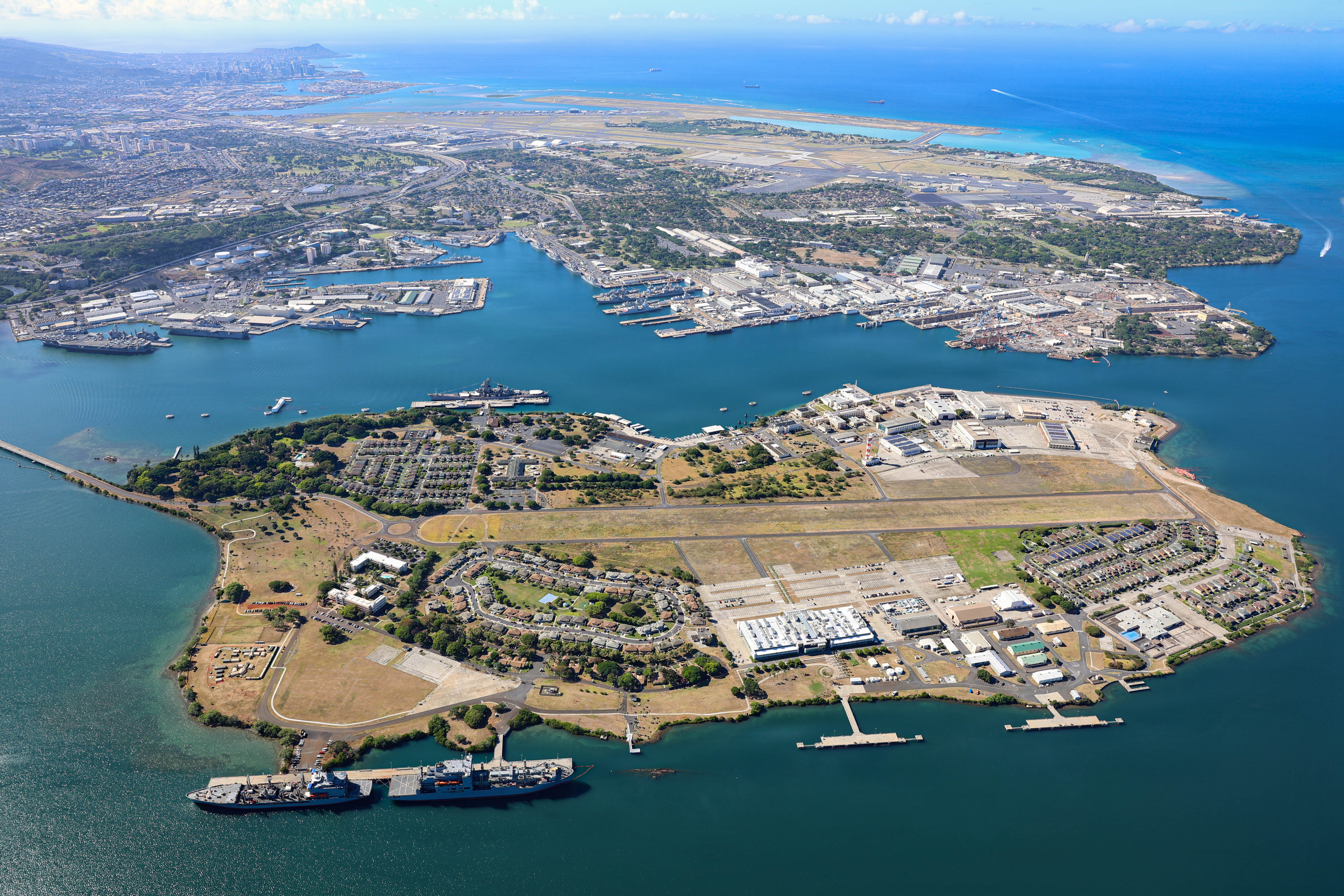 Aerial view of Ford Island, Pearl Harbor.
