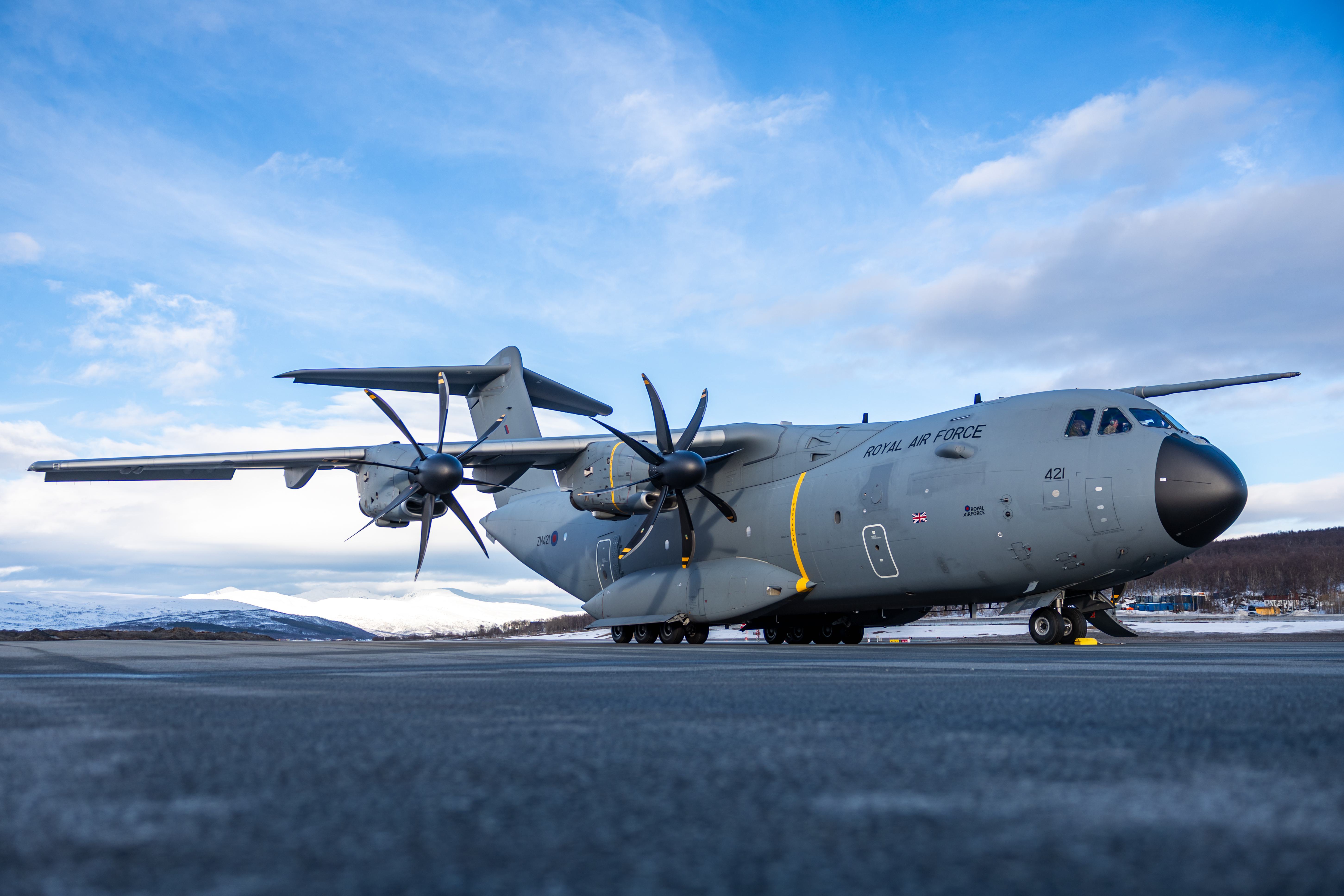 An RAF A400M Atlas a runway in the High North.