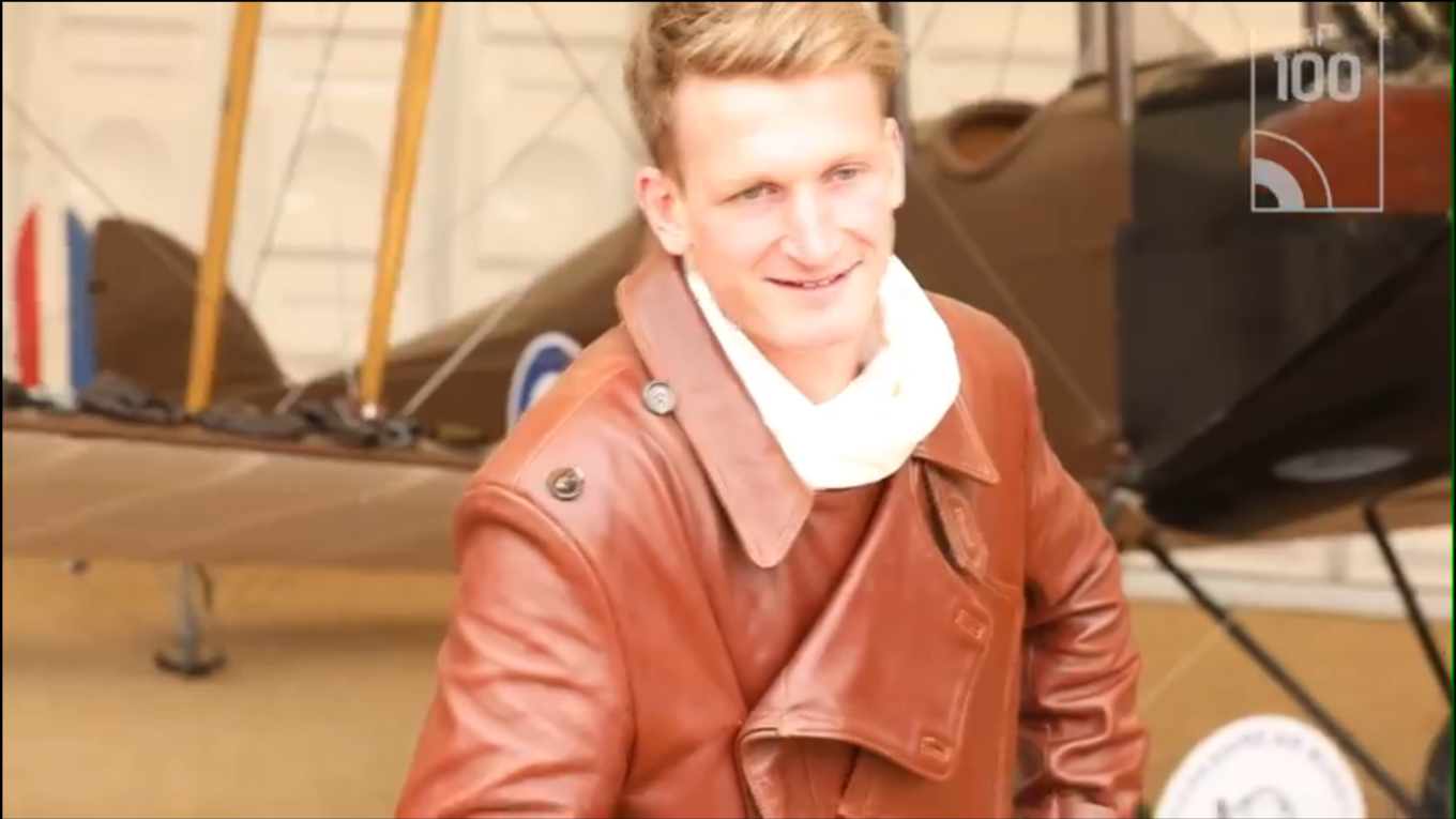 Flying OfficerJoshua Main in WWI flying gear