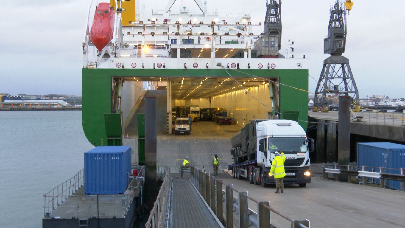 RAF Lorry being loaded onto the MV Eddystone