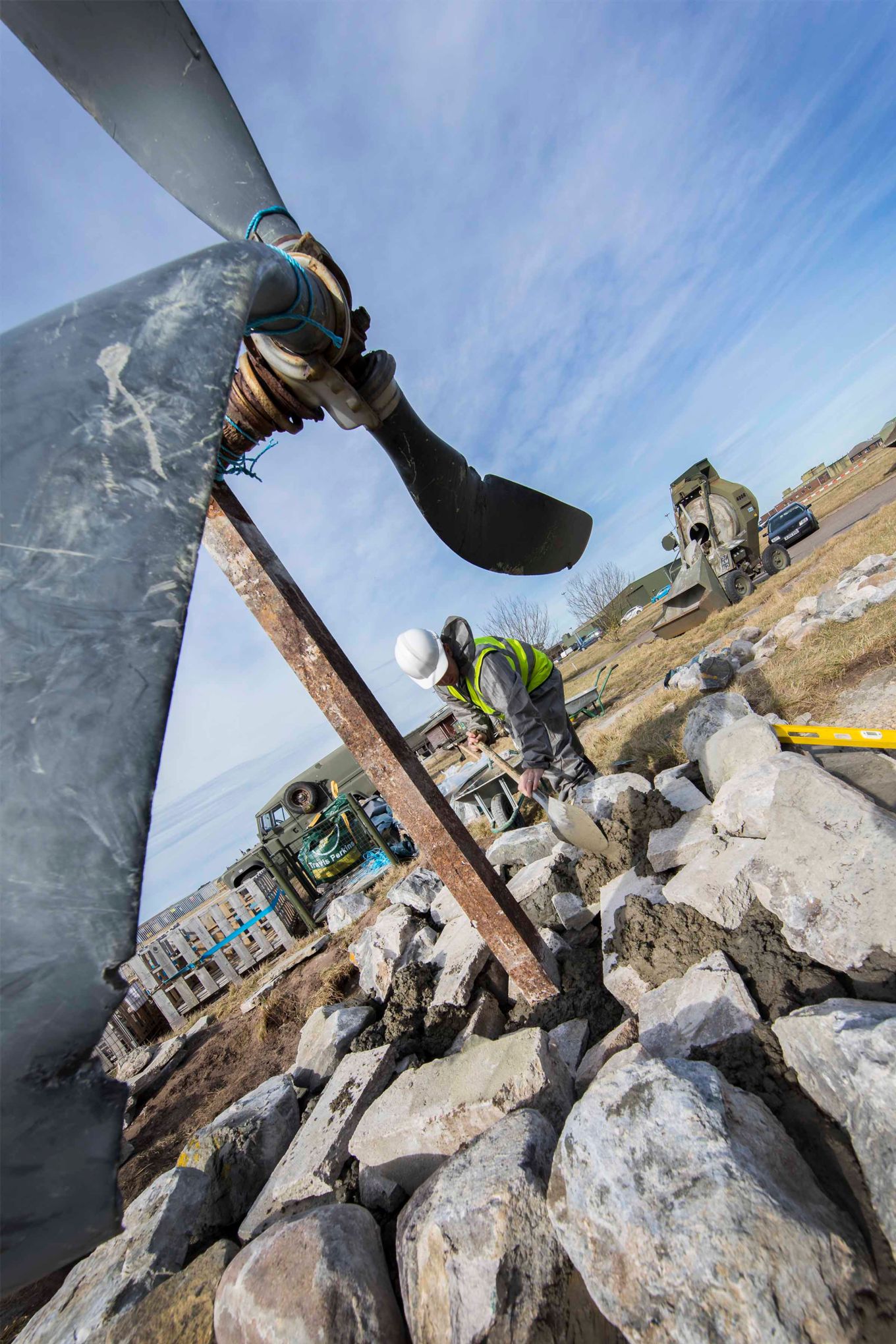 Members of 39 Engineer Regimant rebuild a cairn for the RAF Lossiemouth Mountain Rescue Team
