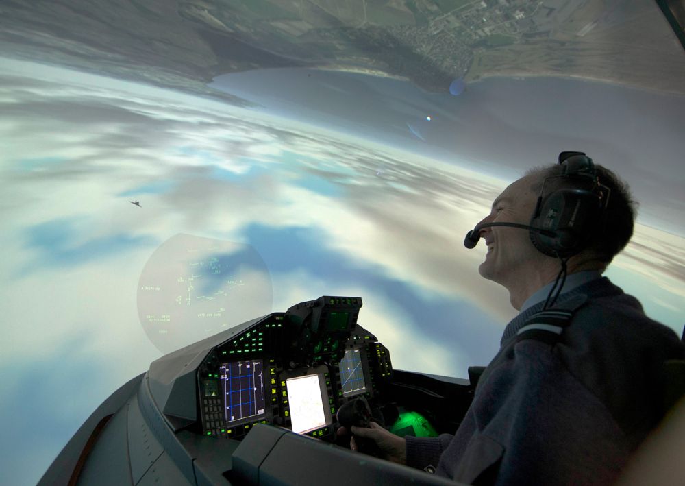 Cockpit view inside typhoon training simulator 