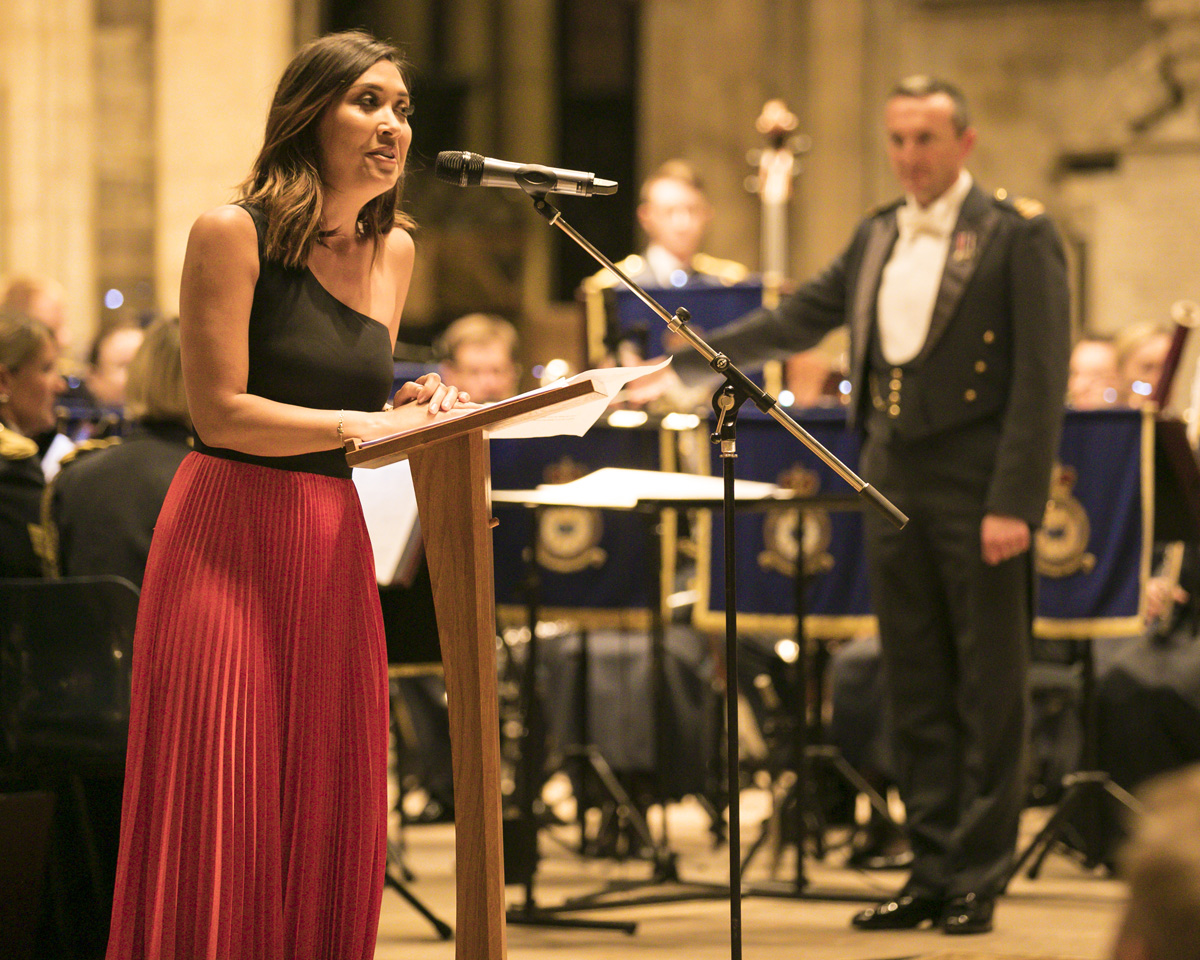 Compere, Mylene Klass, entertains the audience.