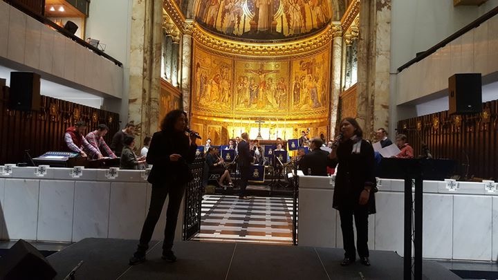 Musicians and singers rehearse in the Guard's Chapel.