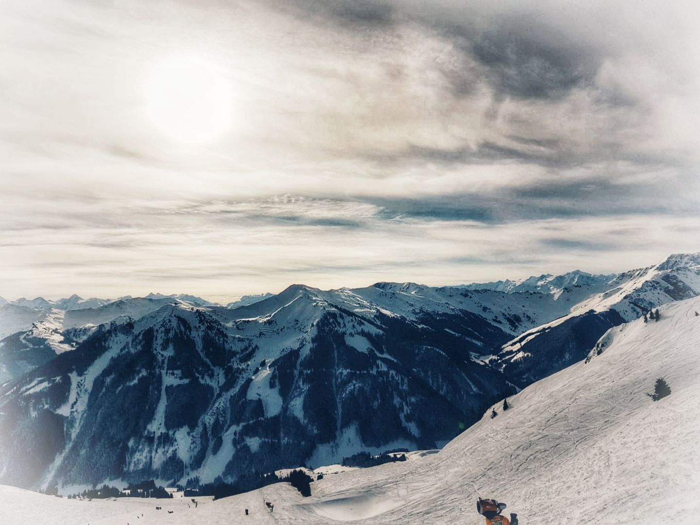 A misty view of the Alps.