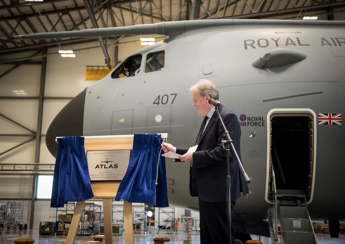Mr Guto Bebb, MP, Minister for Defence Procurement, officially opened the A400M Atlas hangar at RAF Brize Norton