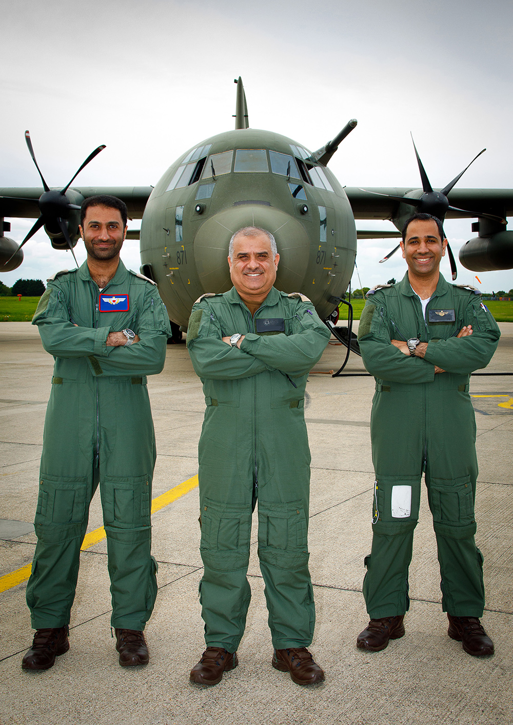 The Bahraini Pilots and Loadmaster pictured in front of the C-130J Hercules