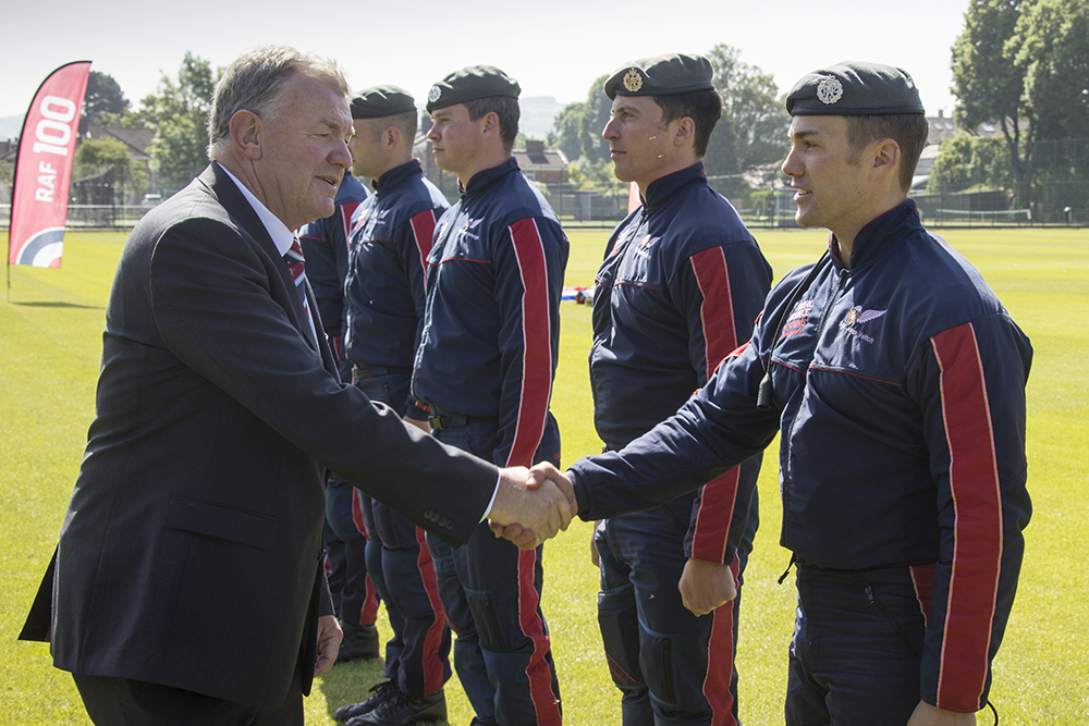RAF Falcons are greeted at Cheltenham College Prep School
