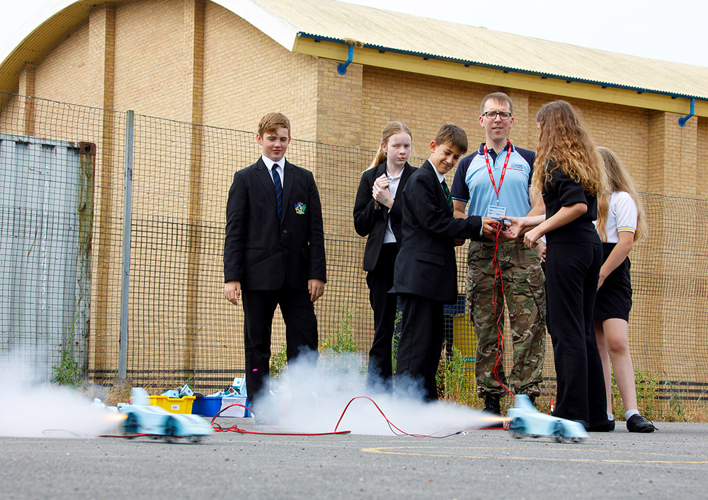 Students launching their rocket car