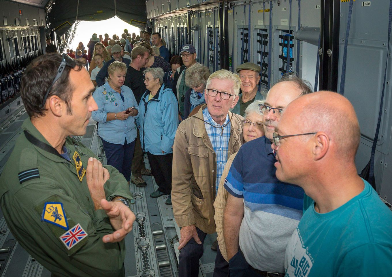 A member of No. LXX Squadron talk to members of the community about the A400M Atlas