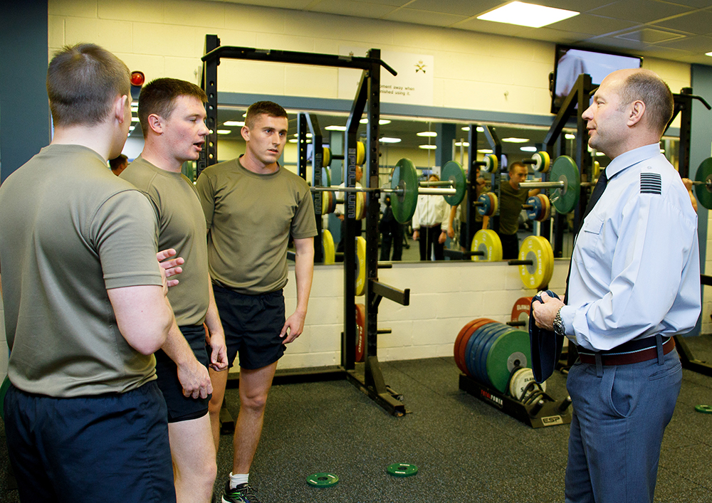 RAF Brize Norton Station Commander, Group Captain Dan James, chats with Gym users