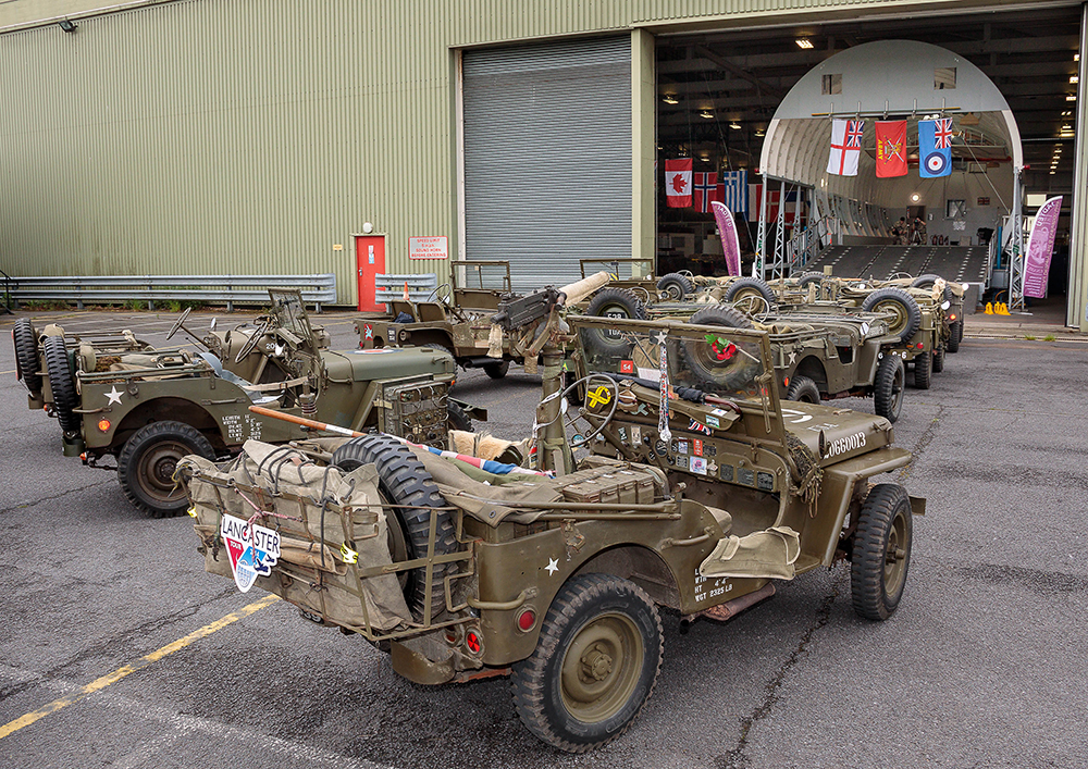 50 World War II Jeeps descended on RAF Brize Norton to try and set a record for the number of Jeeps fitted into the back of an aircraft