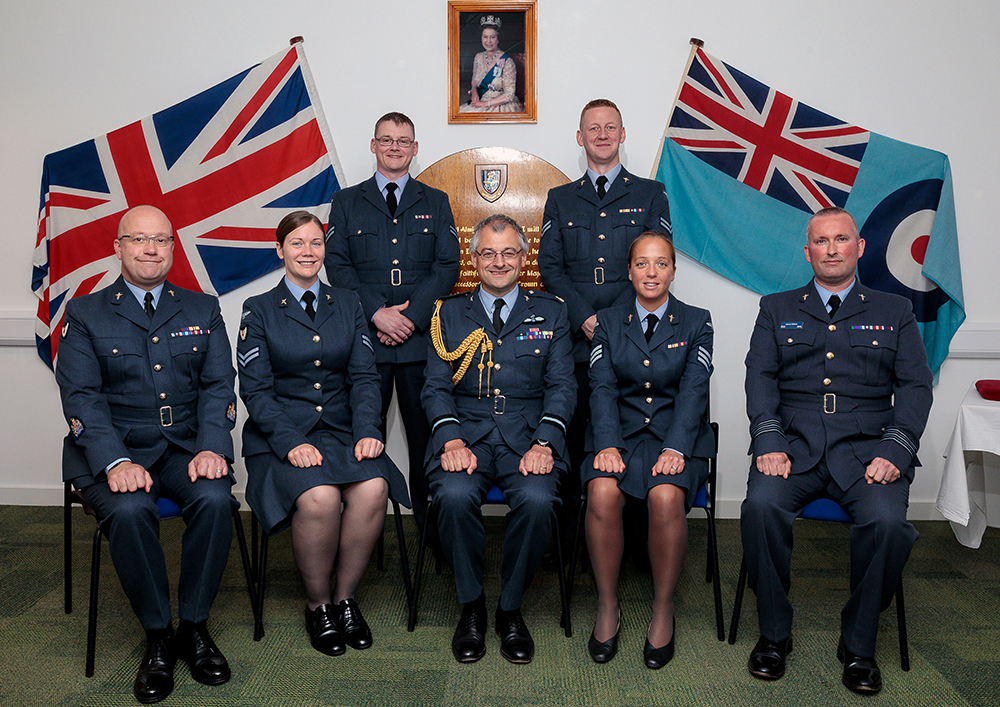 Recipients from the Honours and Awards Ceremony with Air Commodore David McLoughlin OBE QHS and Wing Commander Darren Ellison