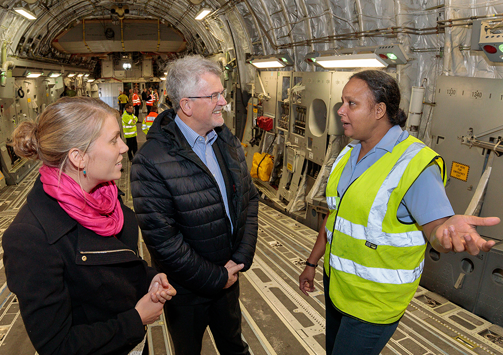 A visit to a C-17 Globemaster III to show employers where their staff may work and train when at RAF Brize Norton
