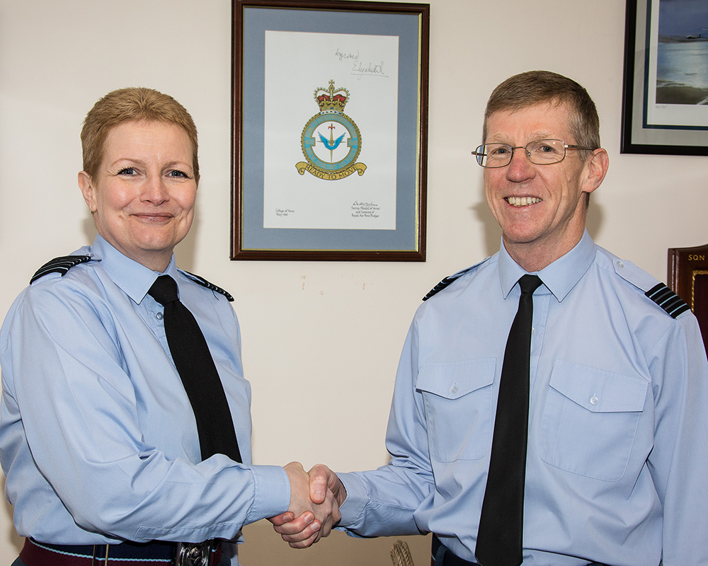 Group Captain Peart hands command of 4624 Squadron to Wing Commander Evans