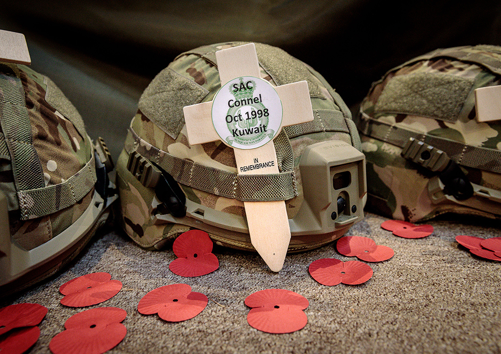 29 helmets were laid out to recognise each fallen member on the Squadron’s Roll of Honour