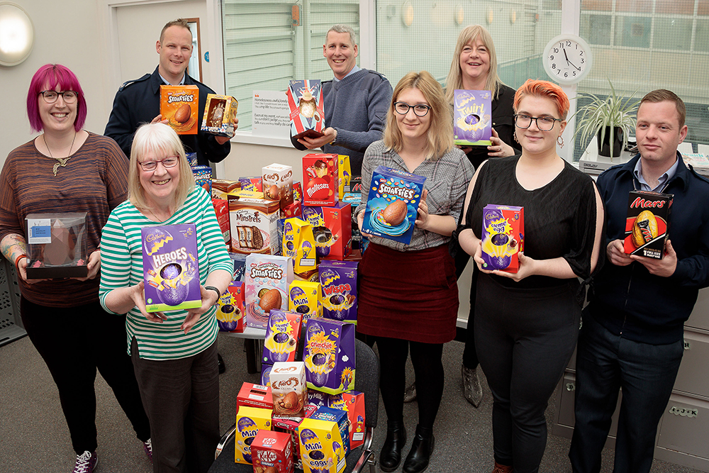 RAF BRIZE NORTON Catering Flight Easter Egg donation to O’Hanlon House for homelss in Oxford.