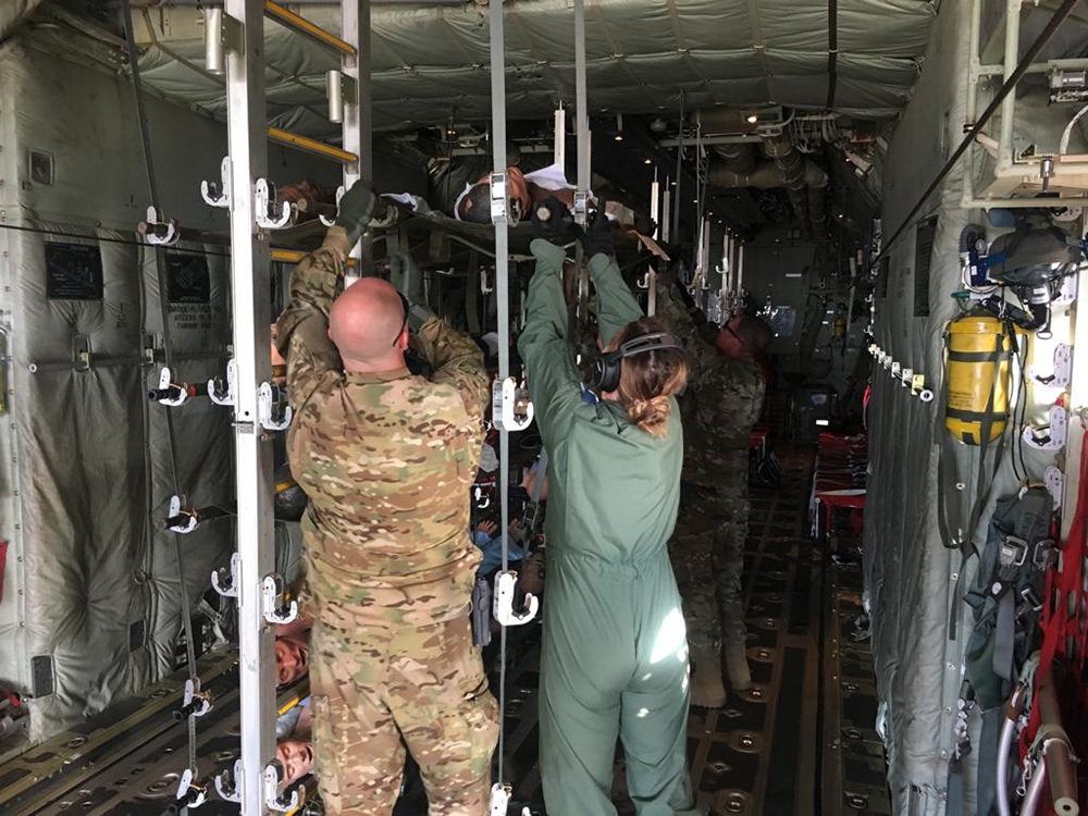 ‘Patients’ were stacked five high in a C130 during the exercise