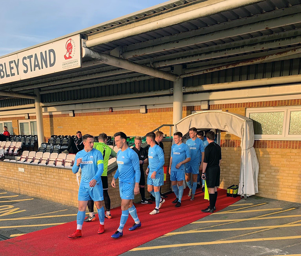 The team walking out at Cirencester Town FC