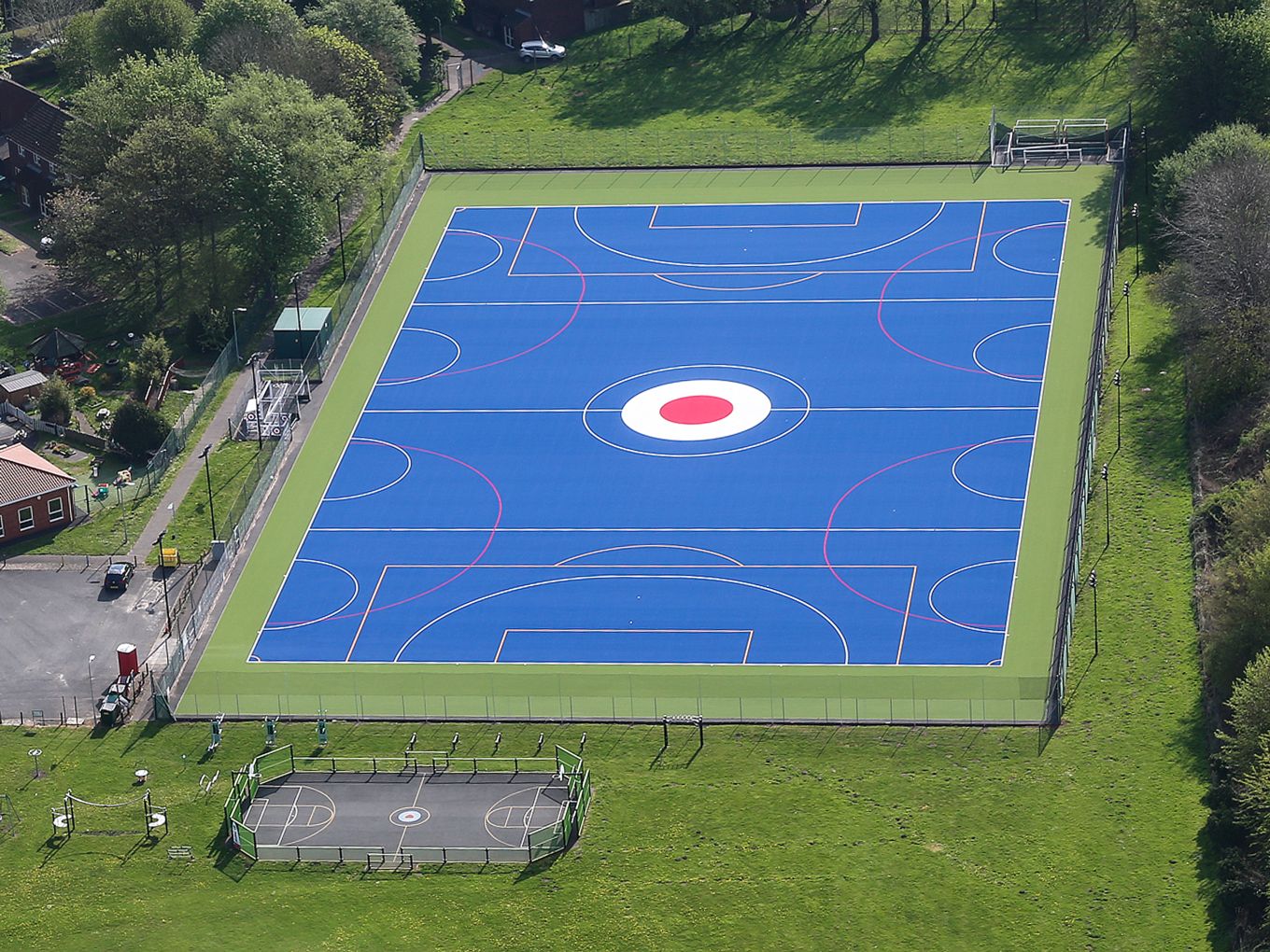 Image of new hockey AstroTurf which is a vivid blue colour