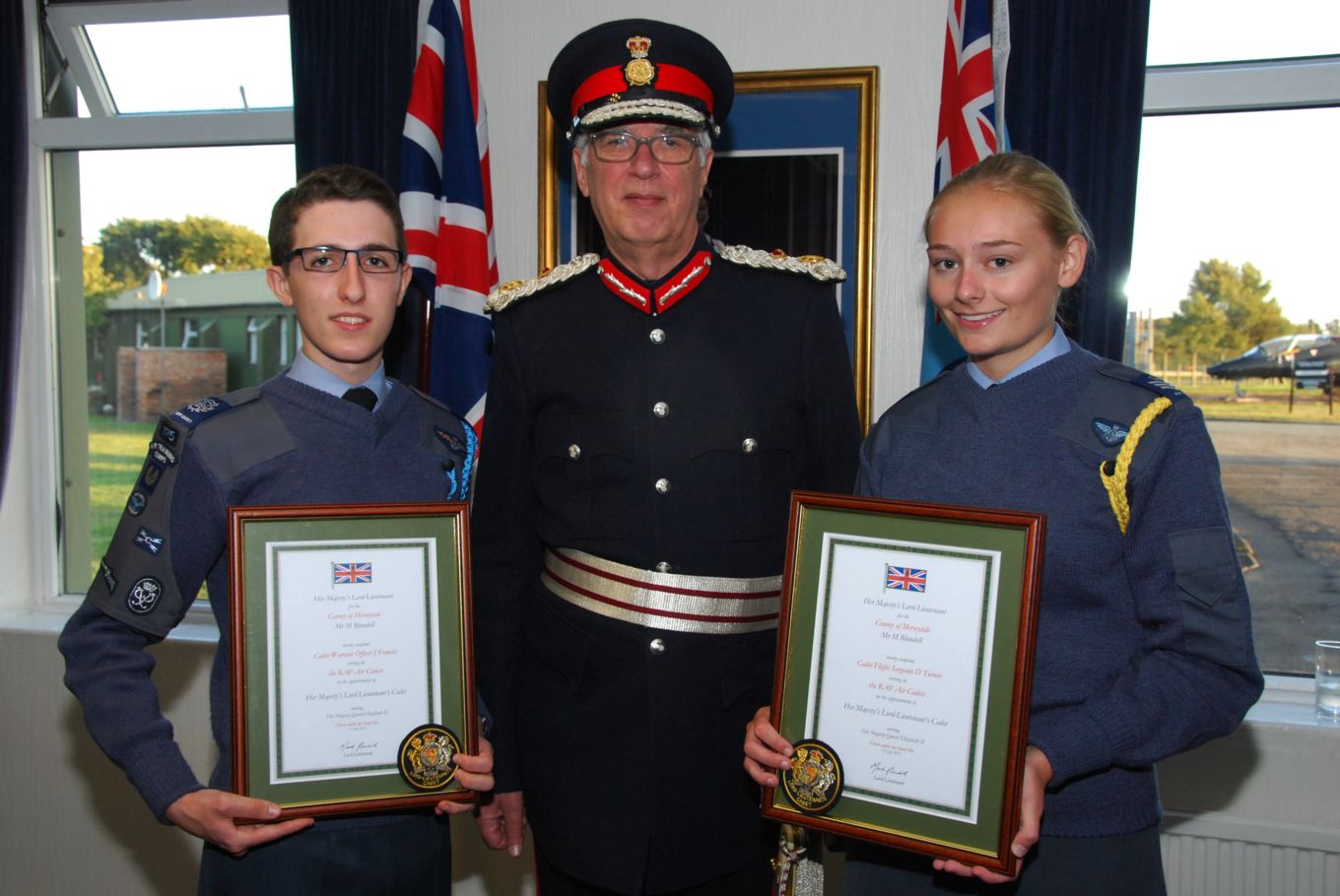 Lord Lieutenant of Merseyside presenting certificates to his Cadets