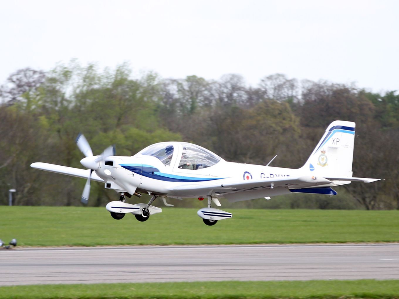 A Grob Tutor landing at RAF Wittering in 2014