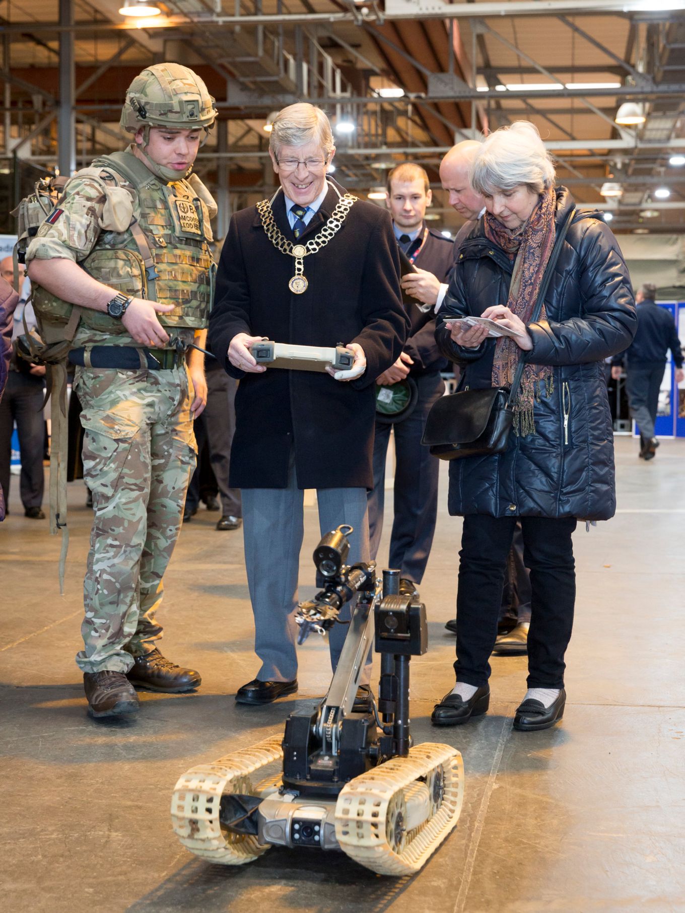 Cllr Story is shown one of the robots from no 5131 Bomb Disposal Squadron