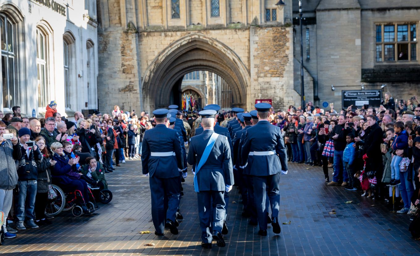 Wittering’s parade marches towards Peterborough Cathedral.